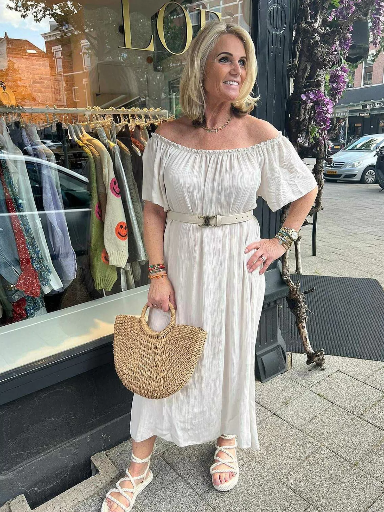 LOF Boutique Jurken>Annabel Off Shoulder Maxi Dress Off White
