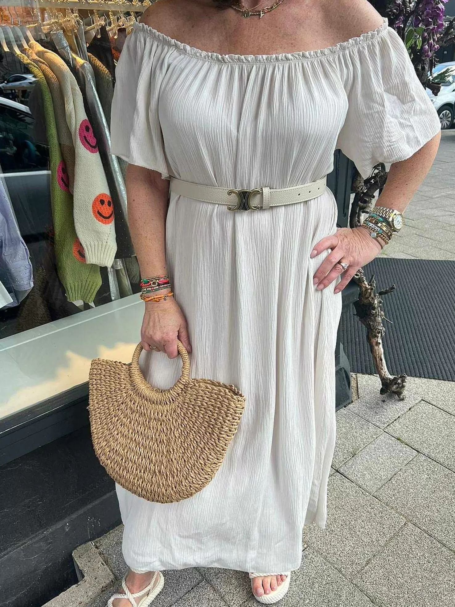 LOF Boutique Jurken>Annabel Off Shoulder Maxi Dress Off White