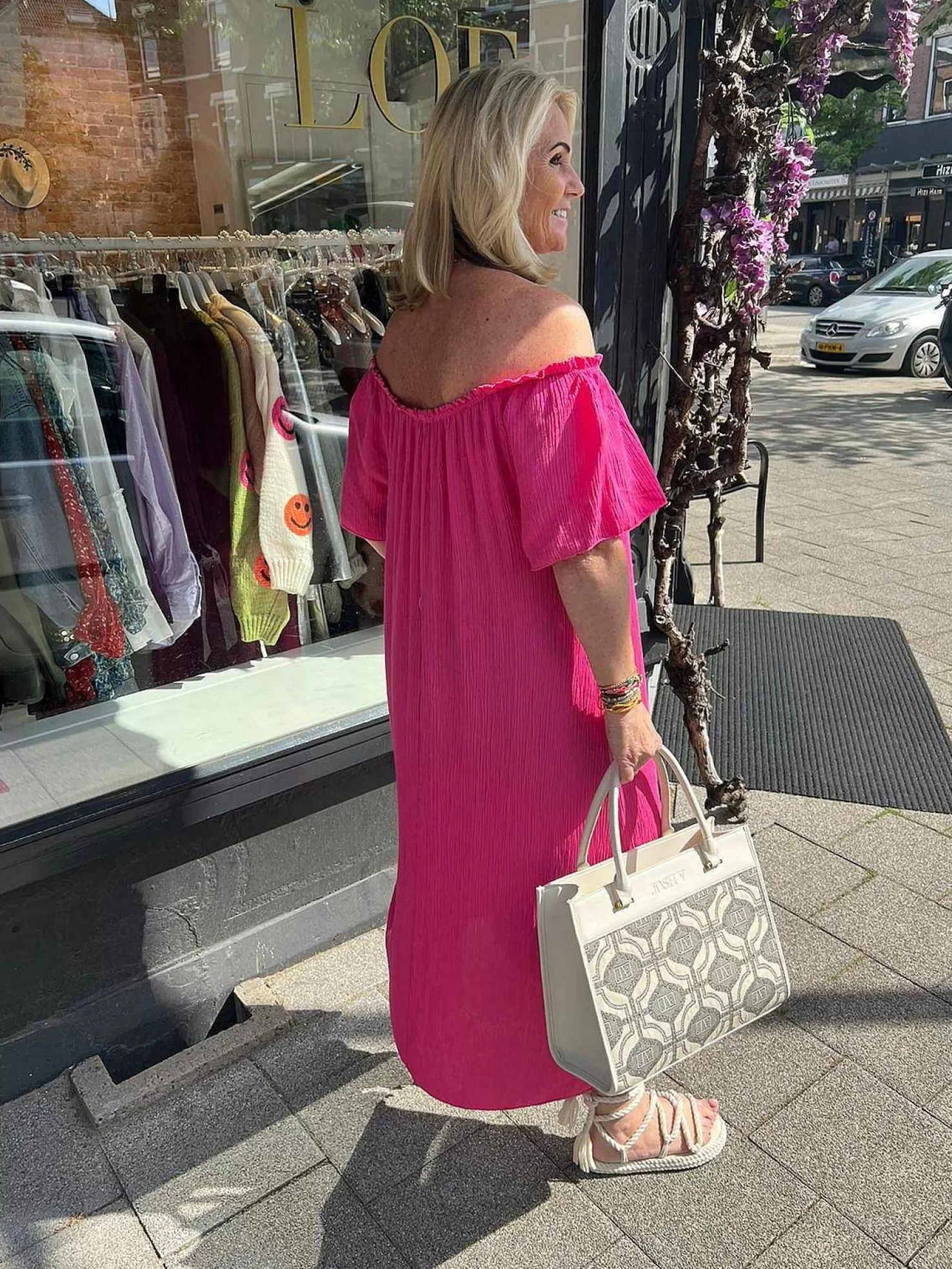 LOF Boutique Jurken>Annabel Off Shoulder Maxi Dress Pink