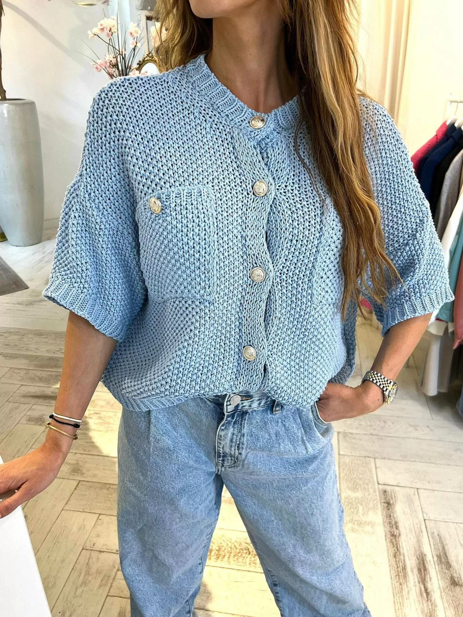 LOF Boutique Vesten>Aya Vest Baby Blue