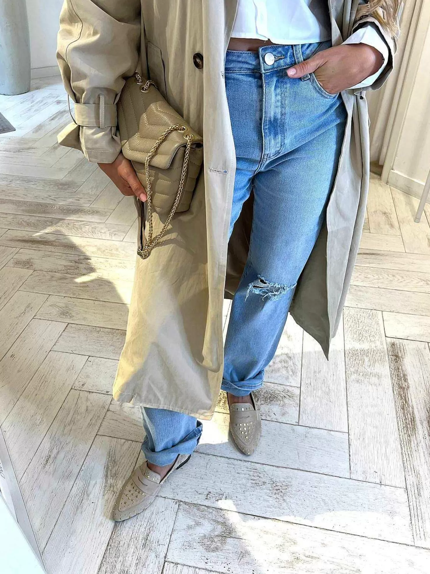 LOF Boutique Loafers>Babouche Loafers All Over Studs Beige