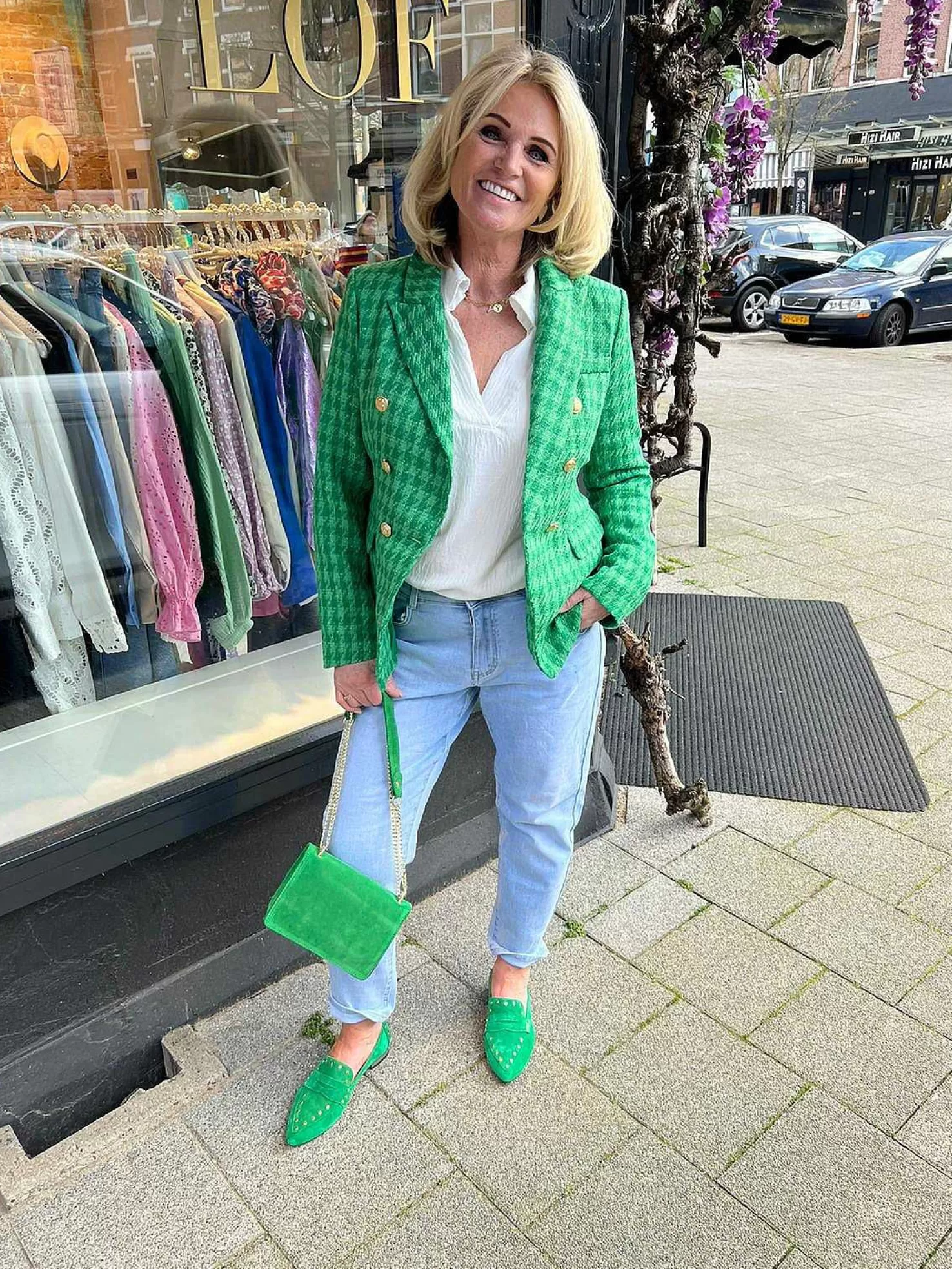 LOF Boutique Loafers>Babouche Loafers Studs Green