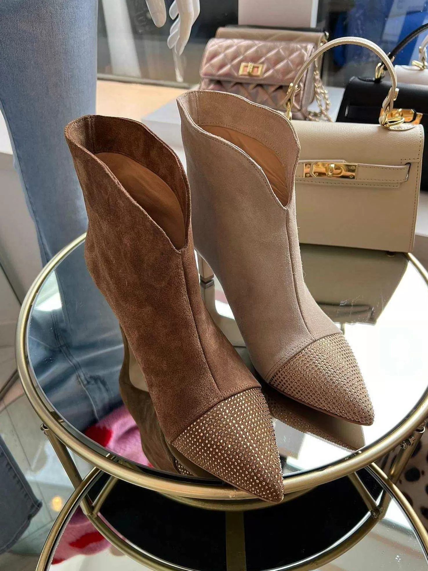 LOF Boutique Hakken>Babouche Yasmin Strass Ankle Boots Beige