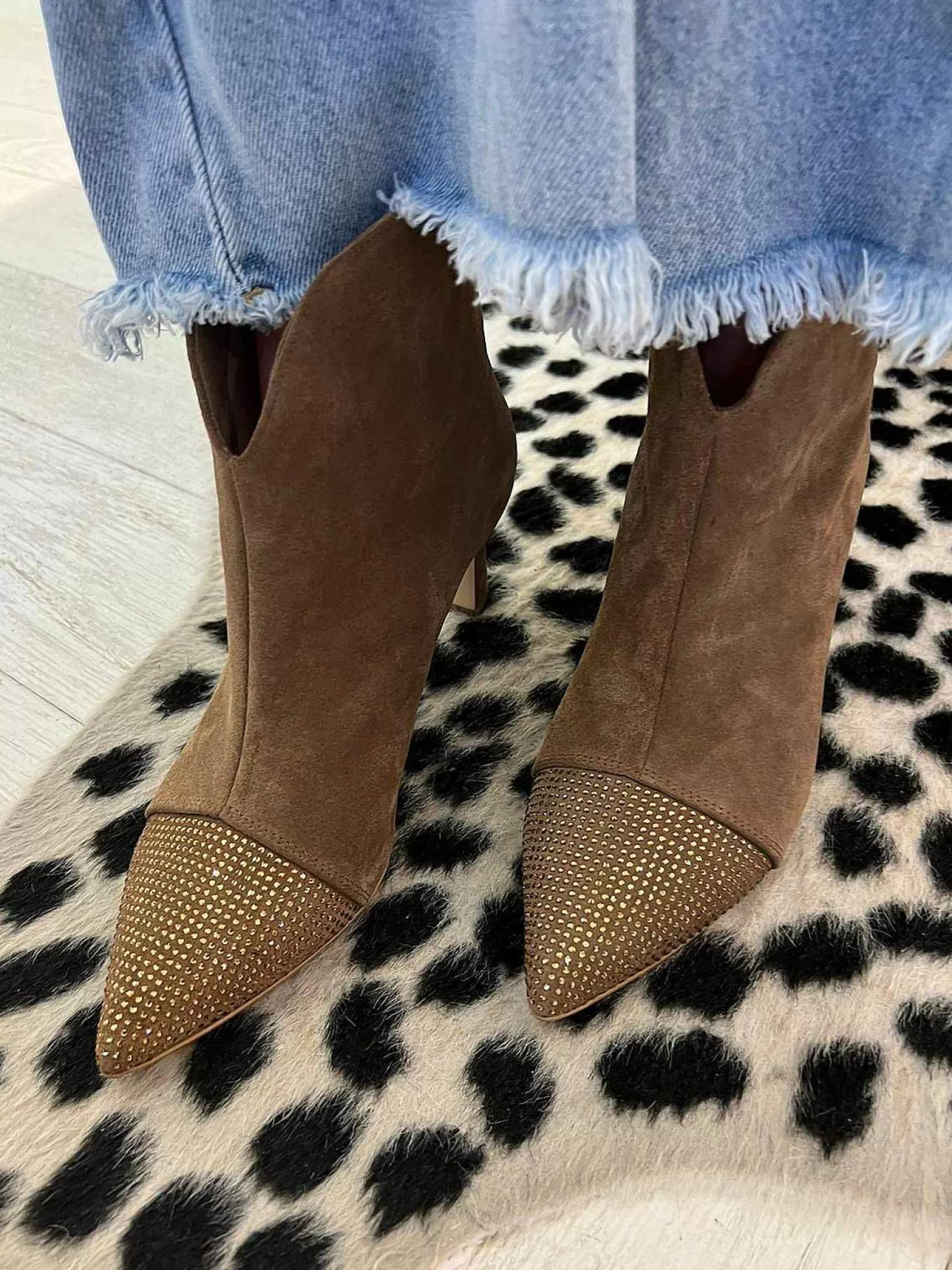 LOF Boutique Hakken>Babouche Yasmin Strass Ankle Boots Choco
