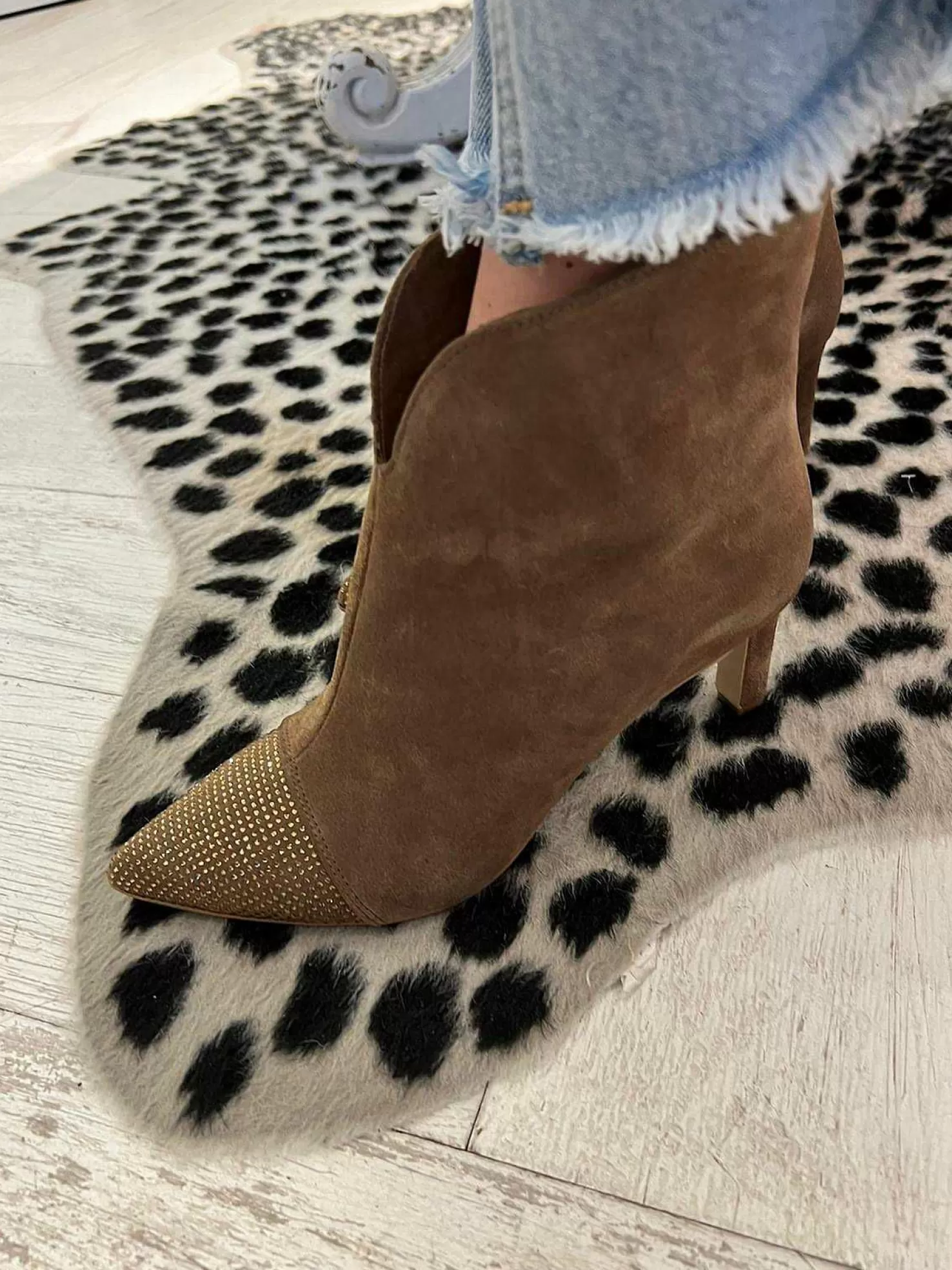 LOF Boutique Hakken>Babouche Yasmin Strass Ankle Boots Choco