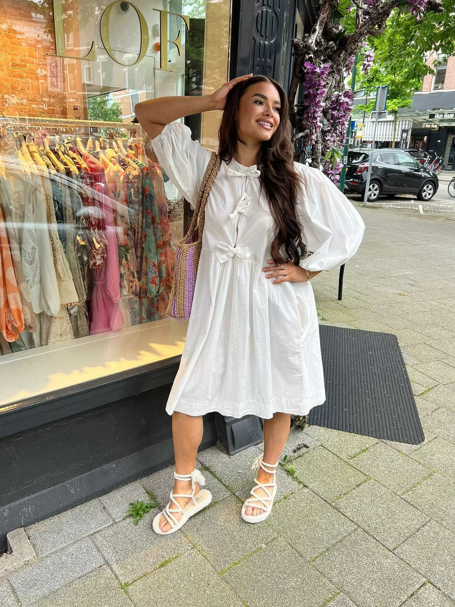 LOF Boutique Jurken>Bibi Bow Dress Off White