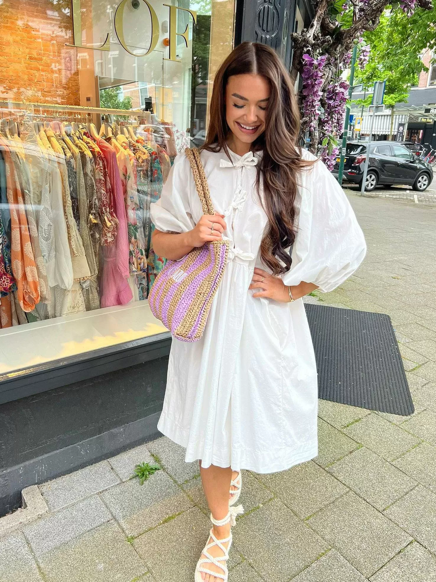 LOF Boutique Jurken>Bibi Bow Dress Off White