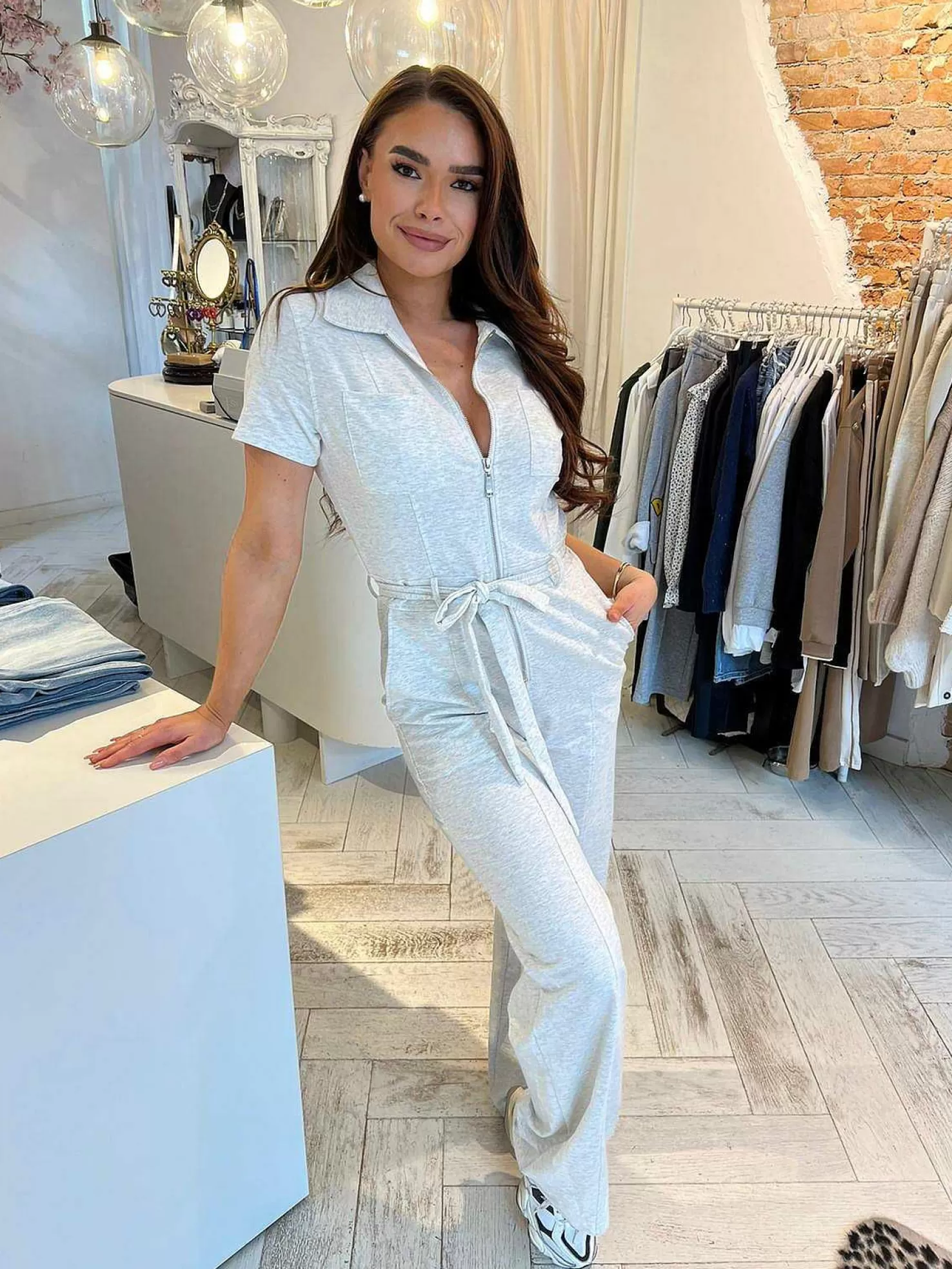 LOF Boutique Jumpsuits>Bibi Jumpsuit Short Sleeve Light Grey