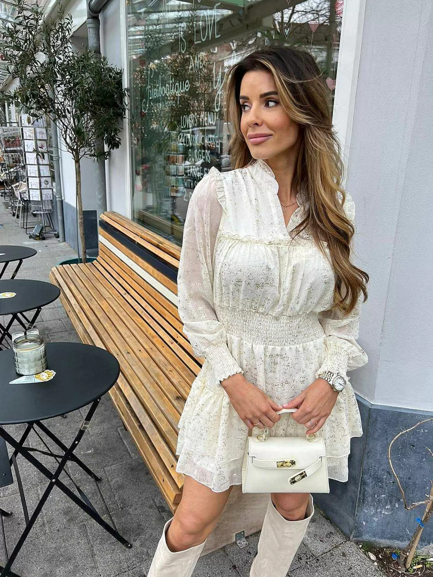 LOF Boutique Jurken>Bibi Pattern Dress Off White