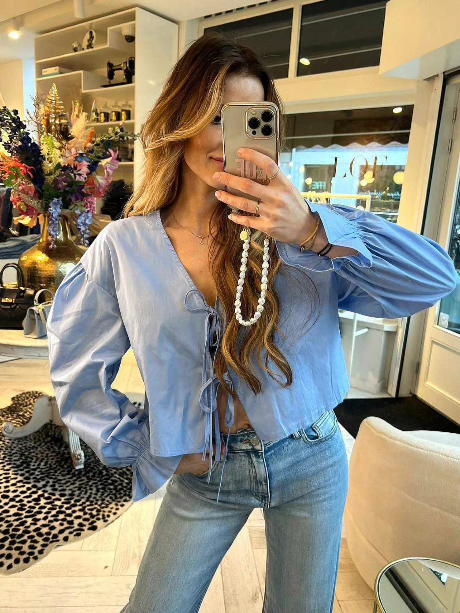 LOF Boutique Tops & Blousjes>Bow Cropped Blouse Baby Blue