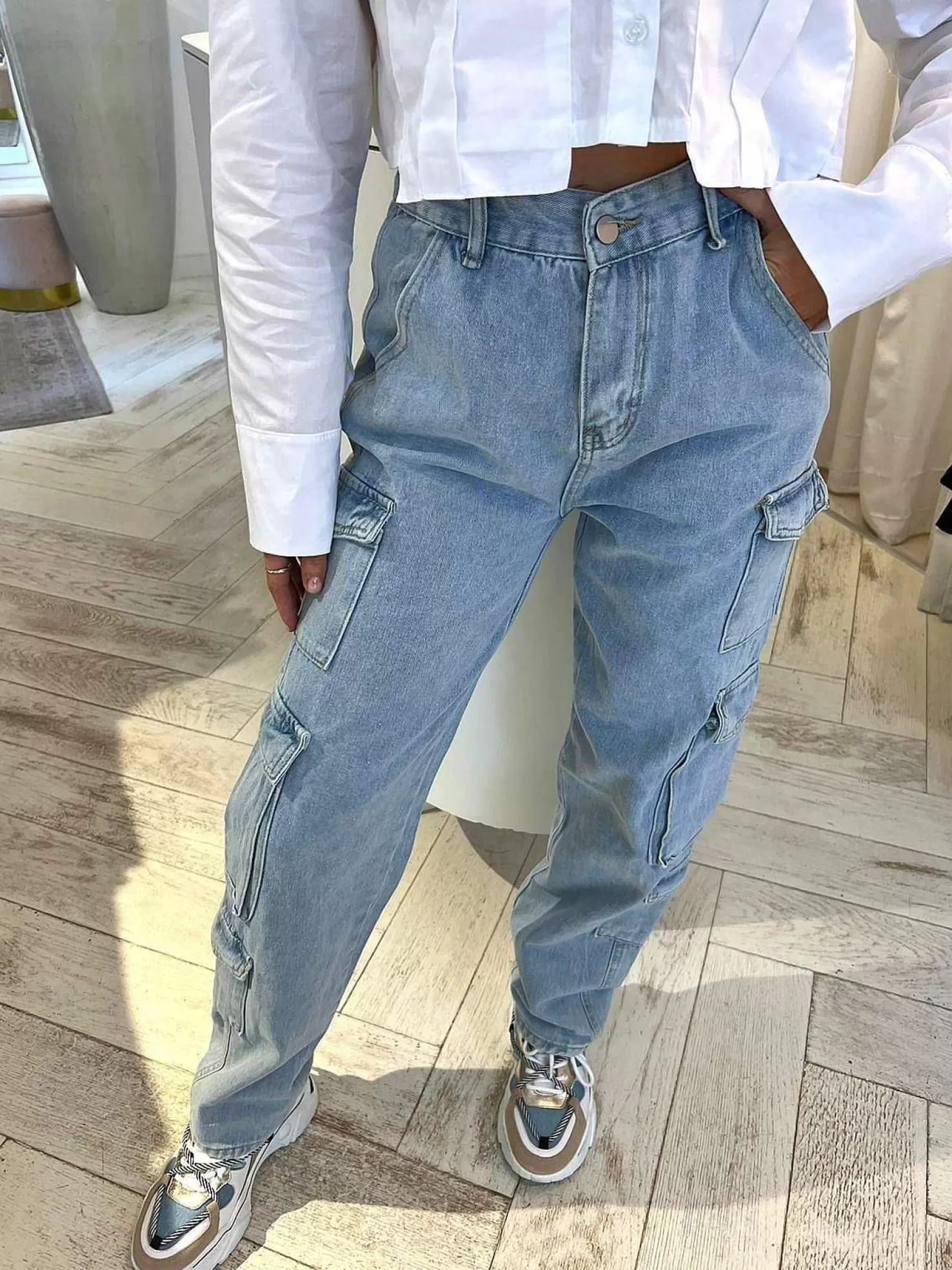 LOF Boutique Broeken>Cato Cargo Jeans Light Blue