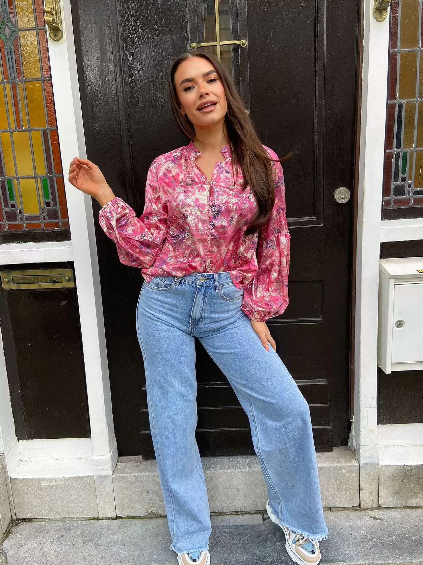 LOF Boutique Tops & Blousjes>Chiara Pattern Blouse Pink & Gold