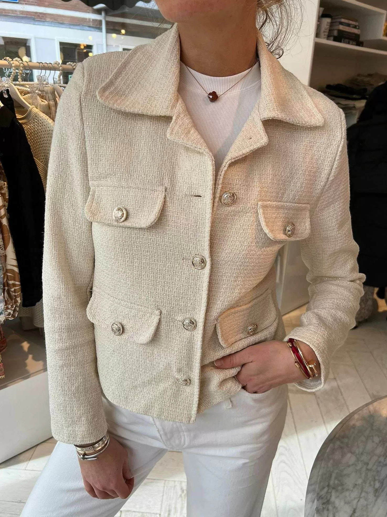 LOF Boutique Jassen>Coco Tweed Jacket Beige