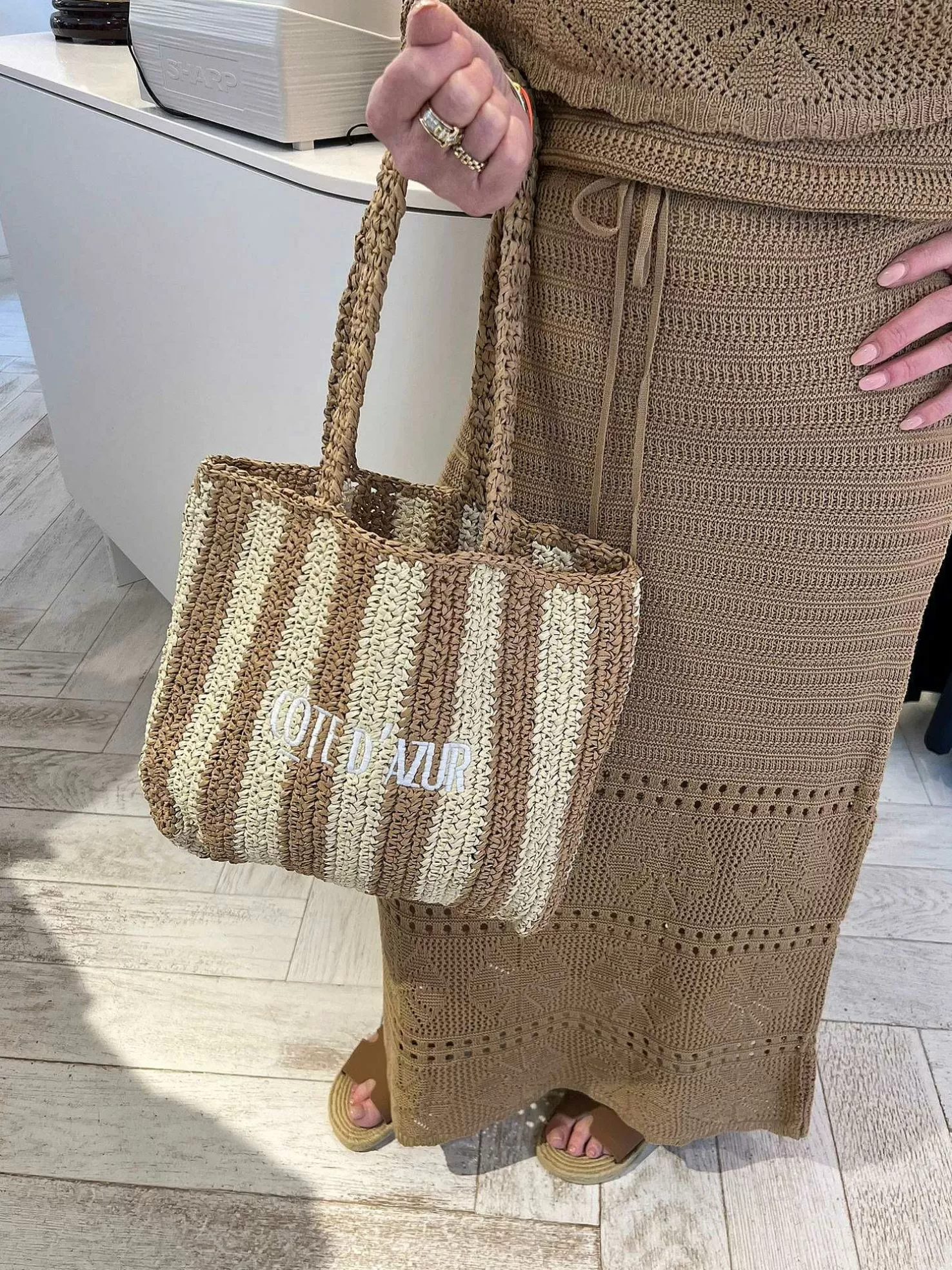 LOF Boutique Tassen>Cote D'Azur Beach Bag Beige & Camel