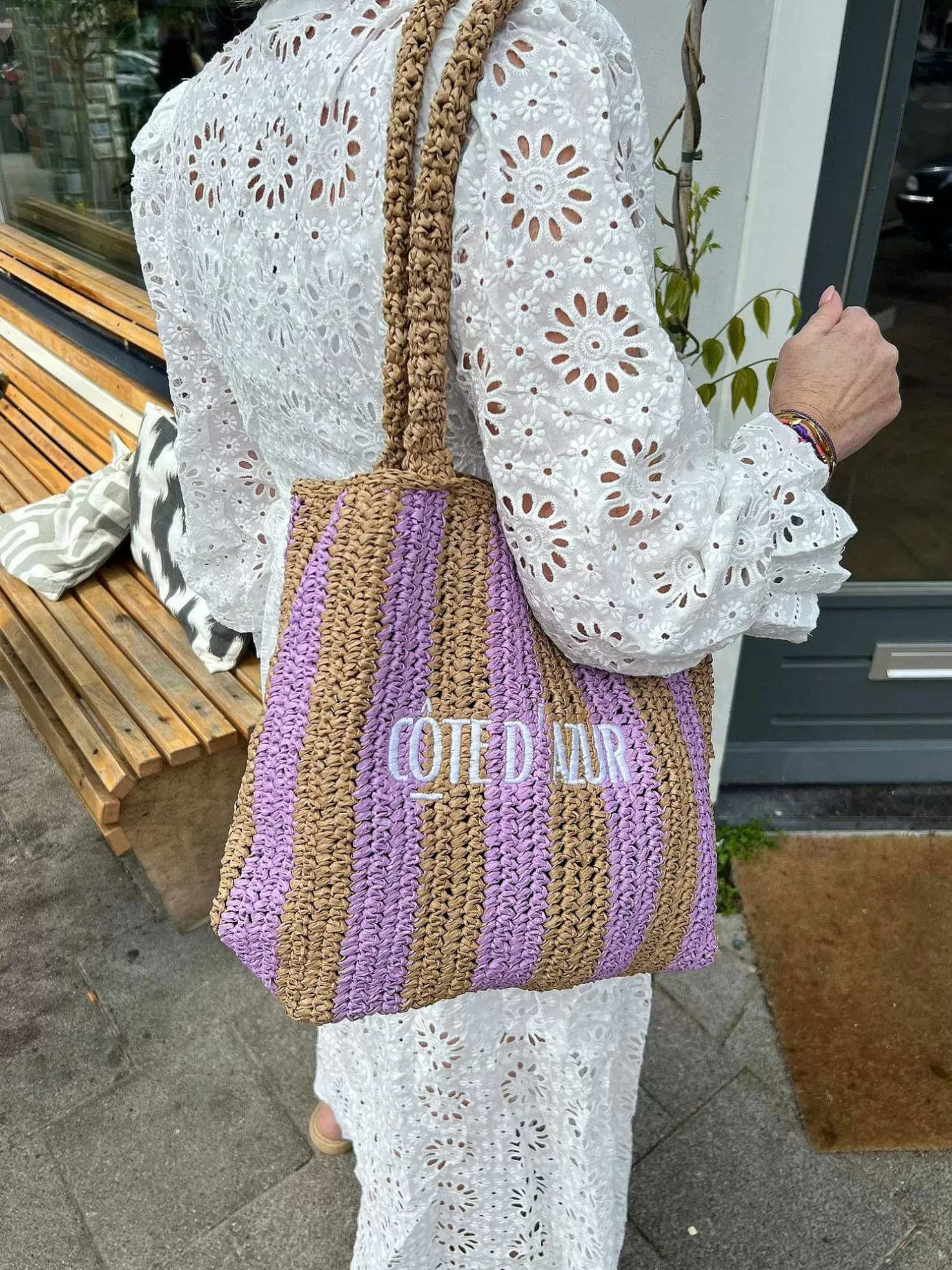 LOF Boutique Tassen>Cote D'Azur Beach Bag Lila & Camel
