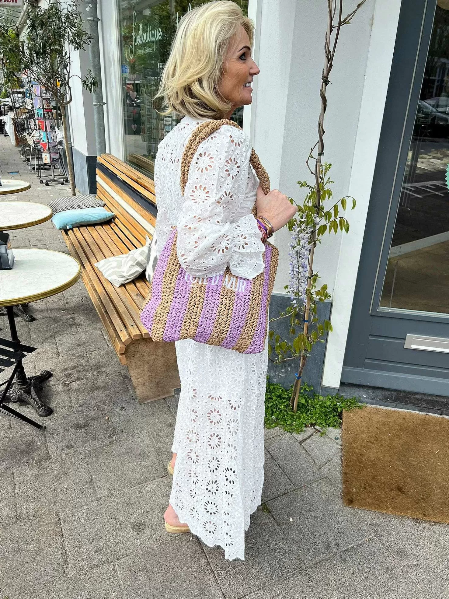 LOF Boutique Tassen>Cote D'Azur Beach Bag Lila & Camel