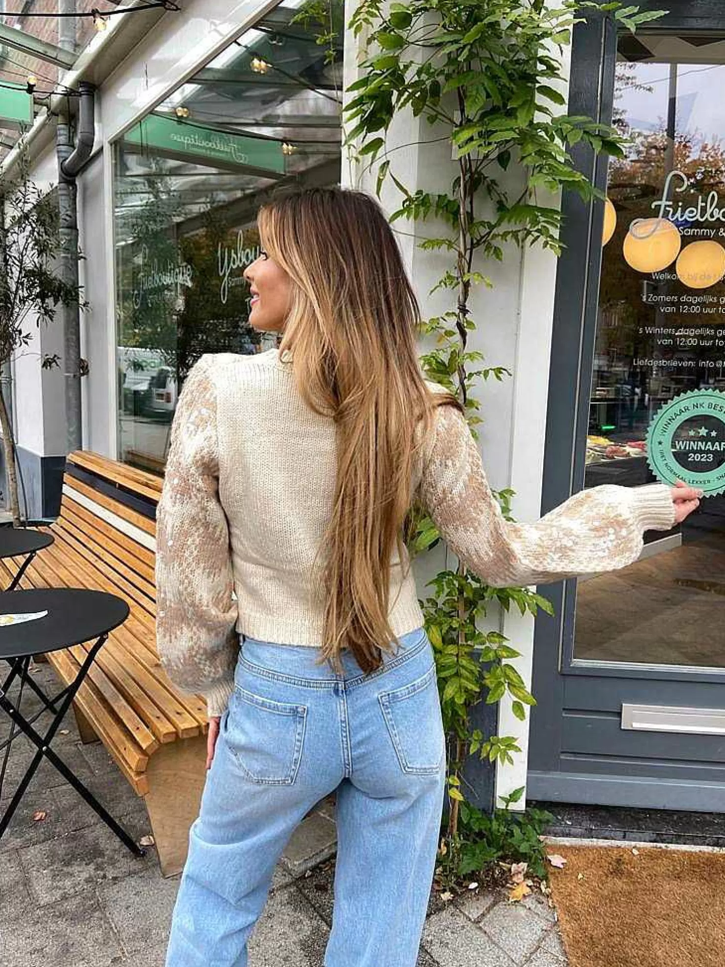 LOF Boutique Truien>Cropped Knitted Sequin Sweater Beige & Off White