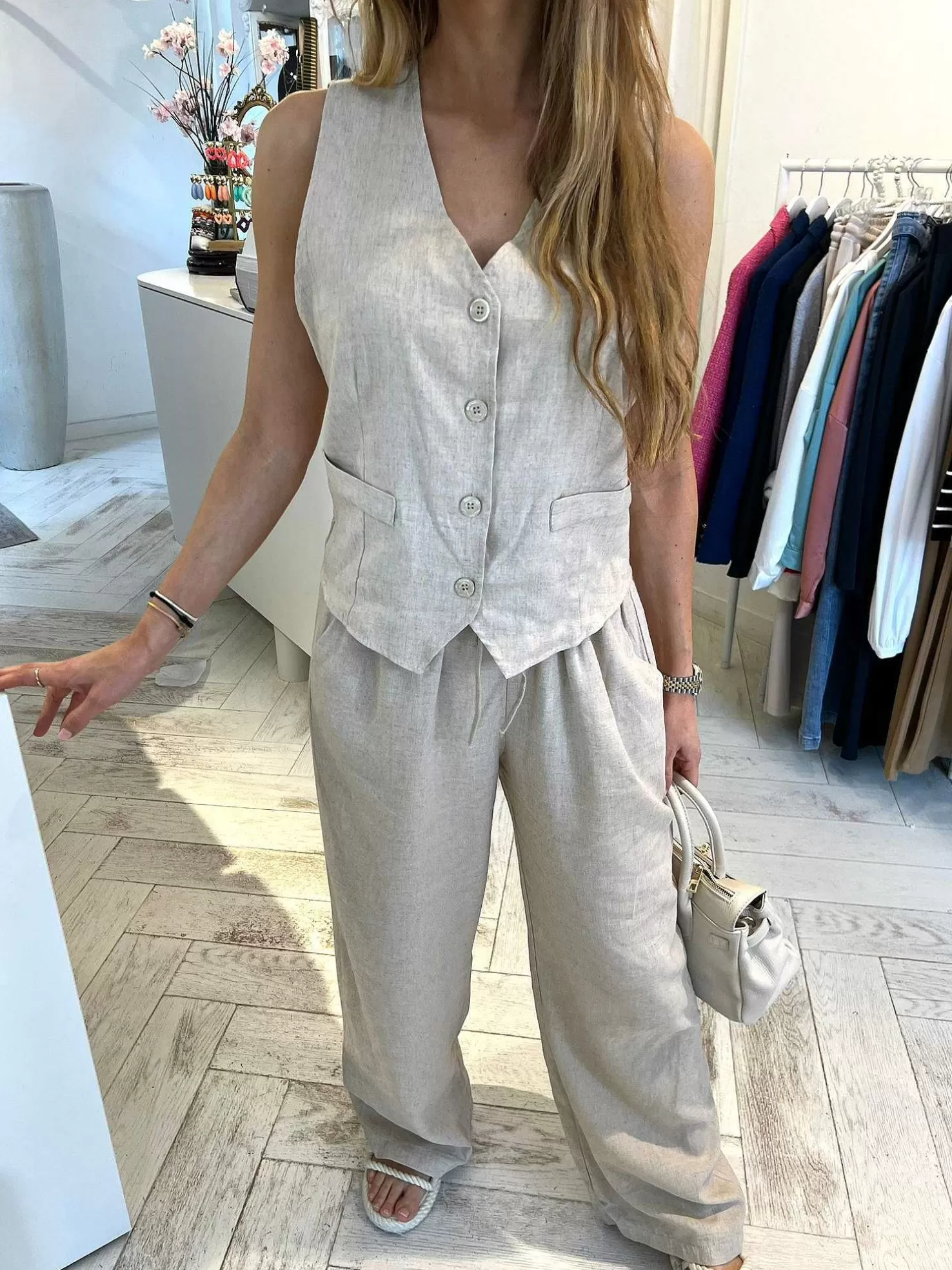 LOF Boutique Sets>Dee Linen Set Beige