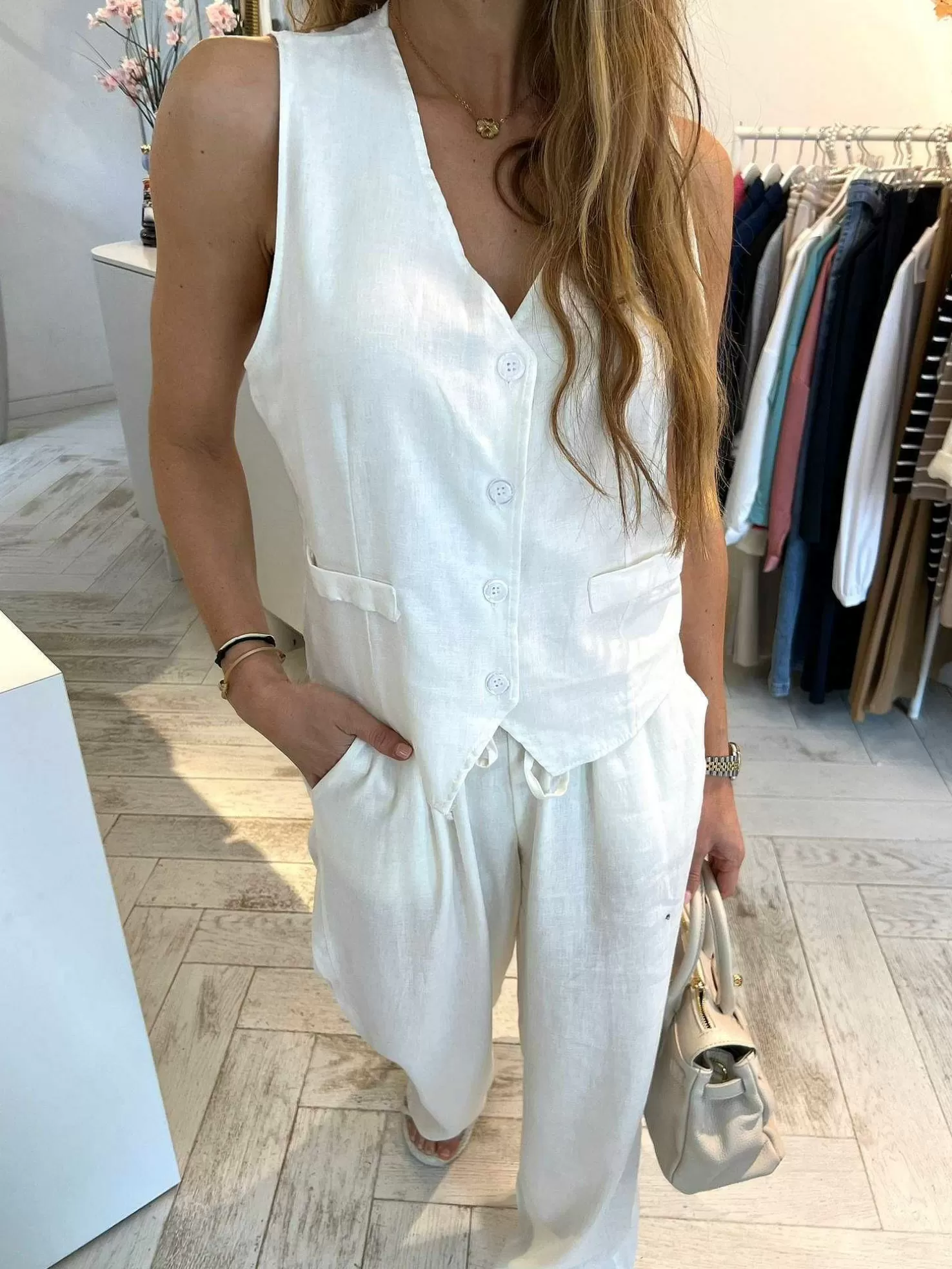 LOF Boutique Sets>Dee Linen Set Off White