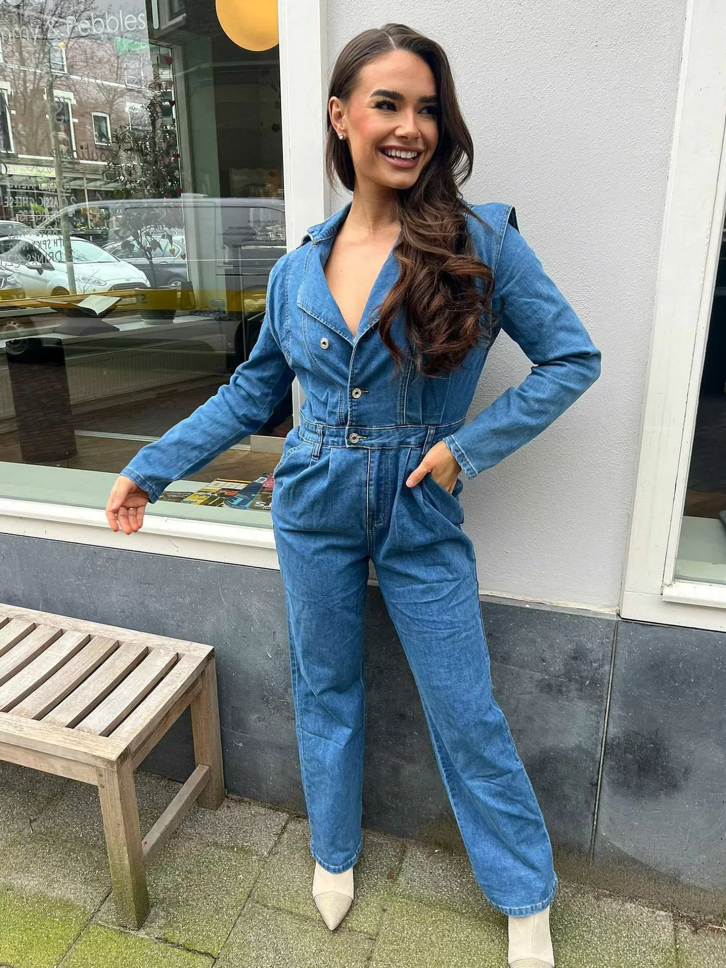 LOF Boutique Jumpsuits>Denim Long Sleeve Jumpsuit
