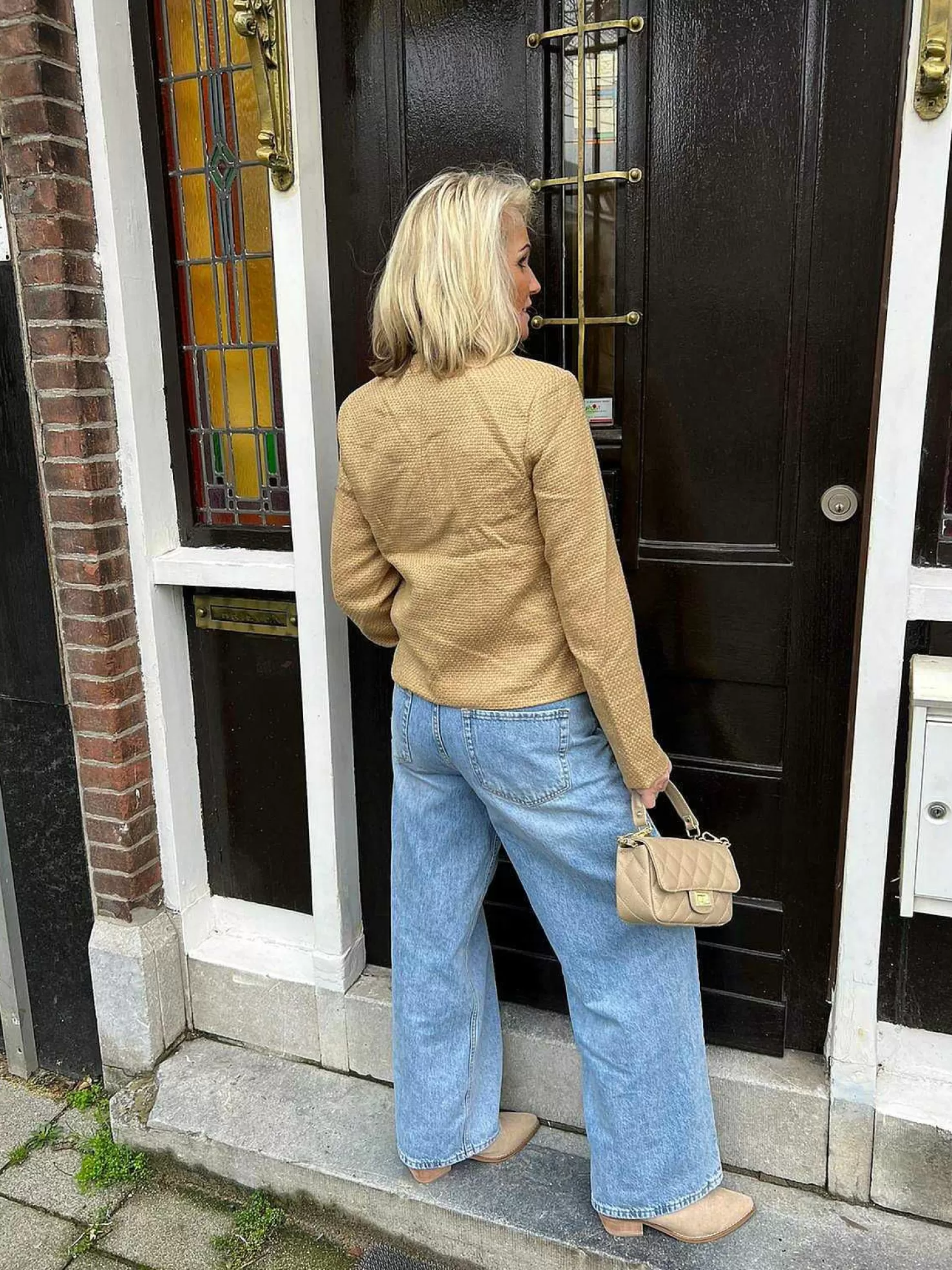 LOF Boutique Blazers>Elodie Cropped Tweed Jacket Camel