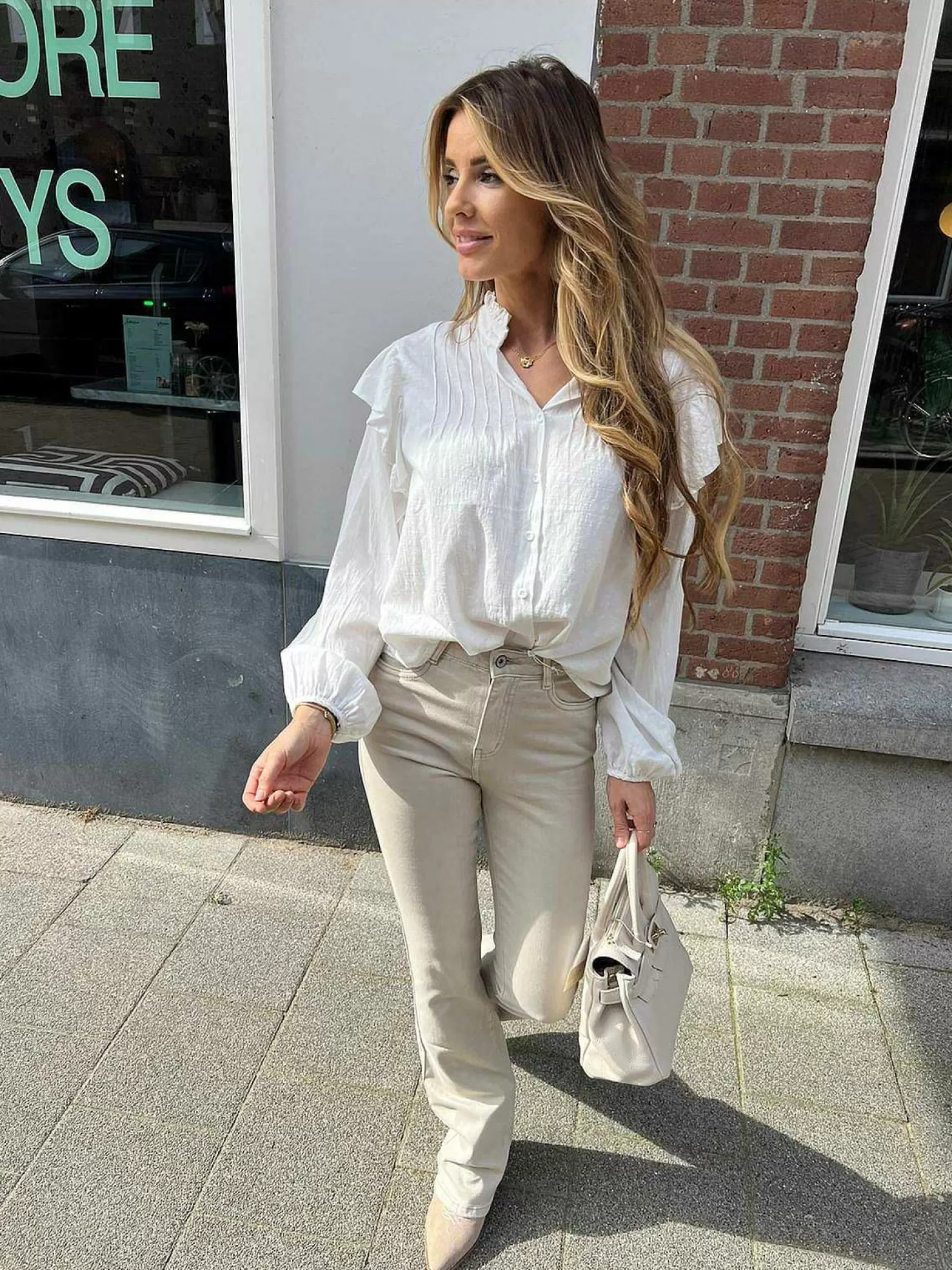 LOF Boutique Broeken>Flared Jeans Beige