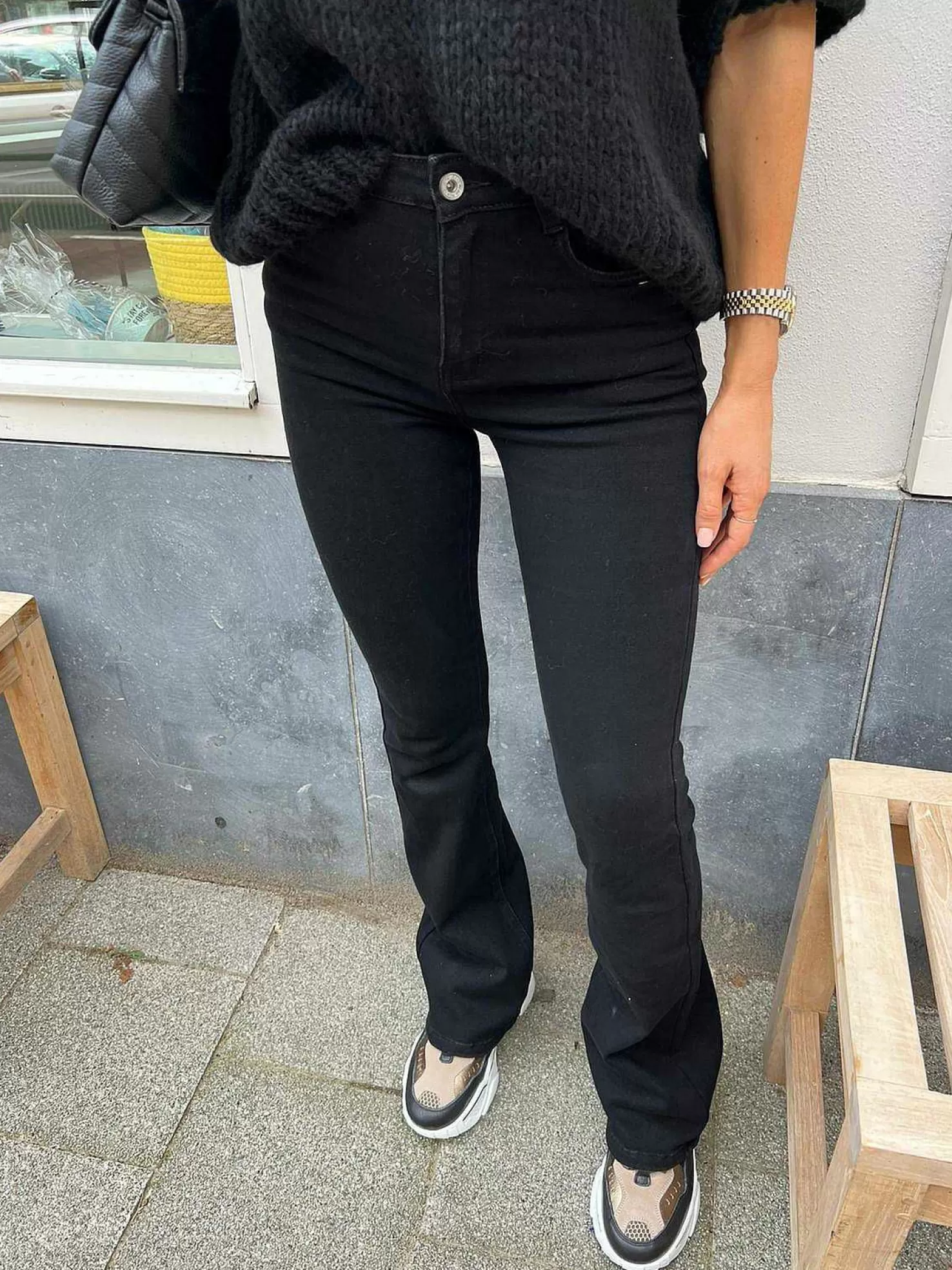 LOF Boutique Broeken>Flared Jeans Black