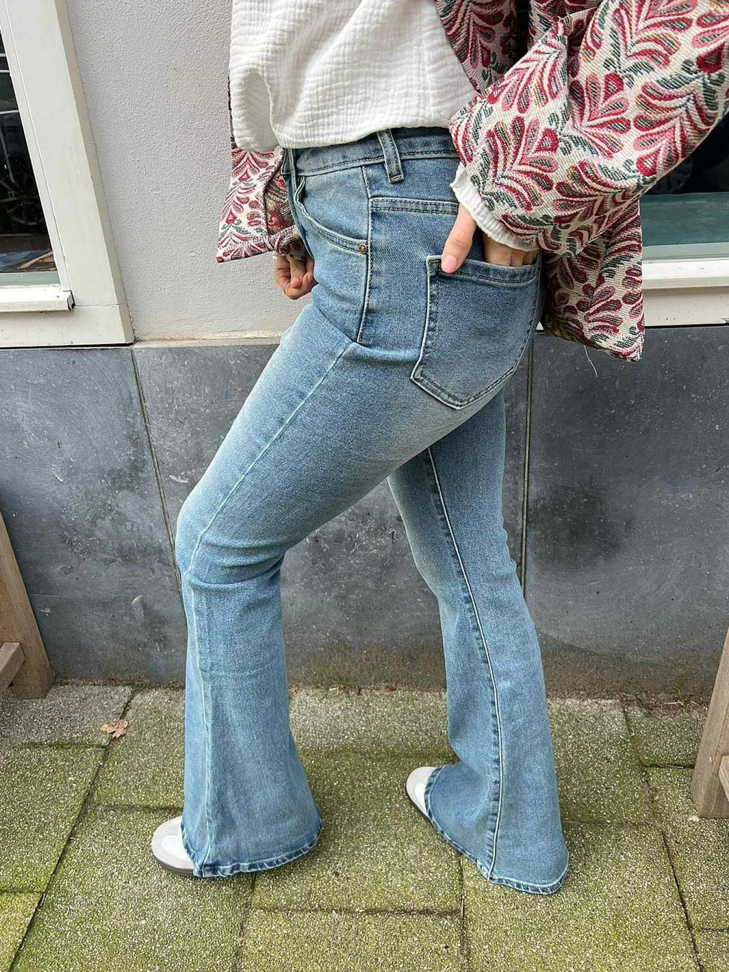 LOF Boutique Broeken>Flared Jeans Medium Blue