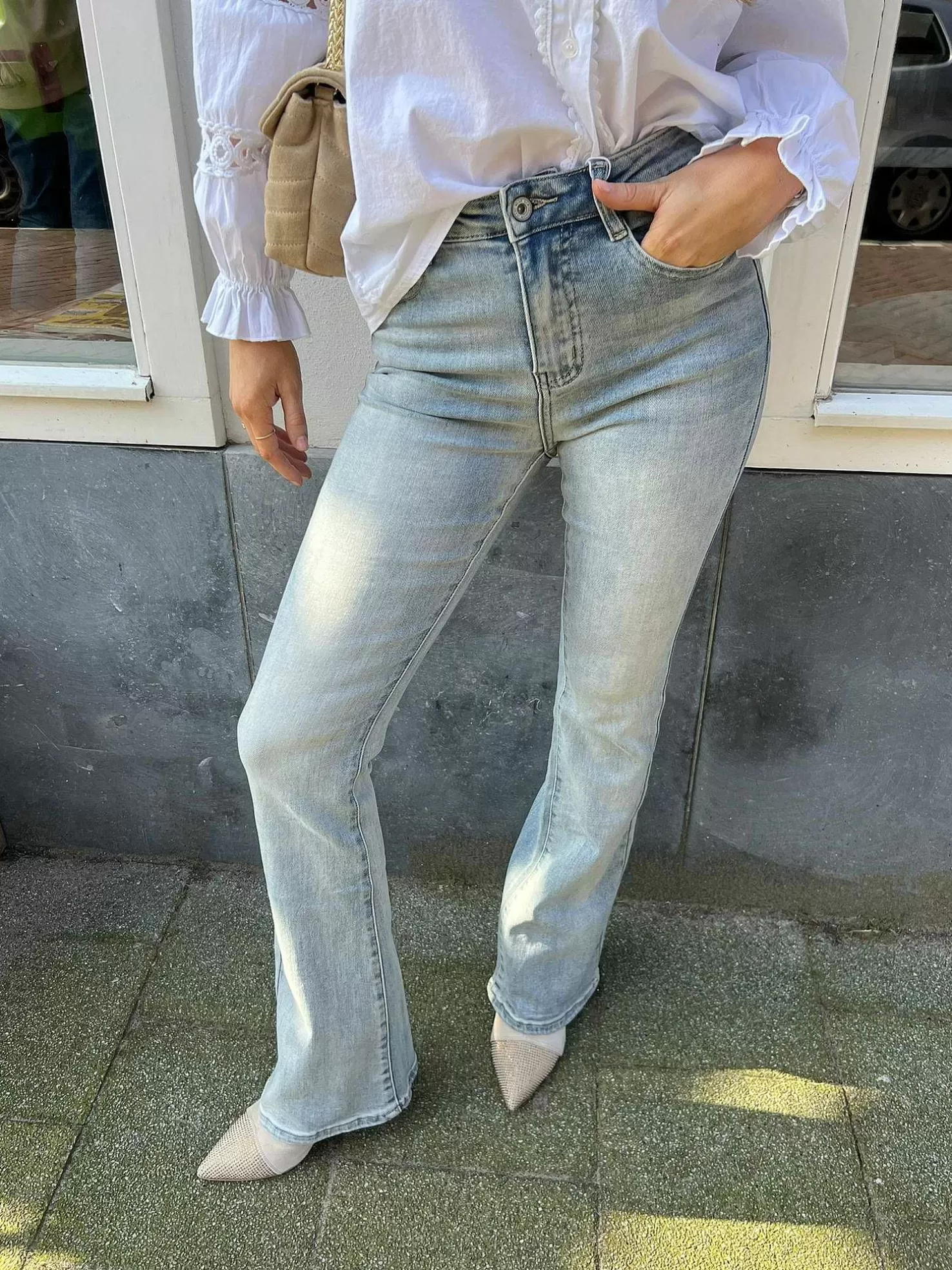 LOF Boutique Broeken>Flared Jeans Old Blue