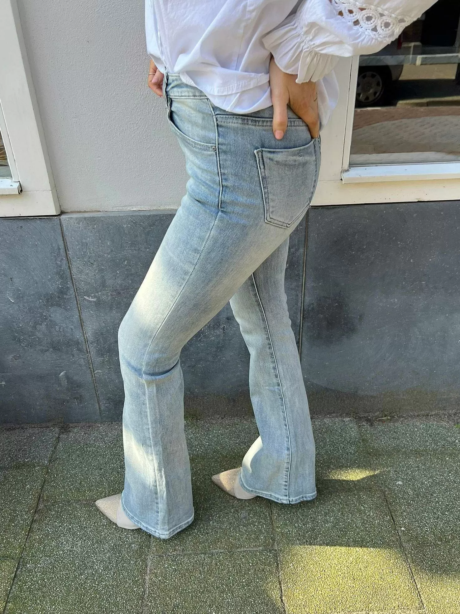 LOF Boutique Broeken>Flared Jeans Old Blue