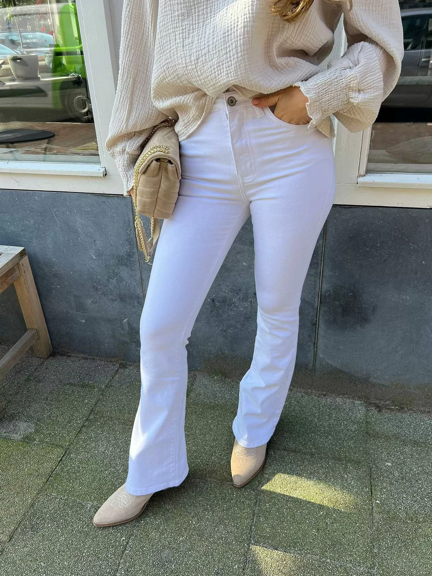 LOF Boutique Broeken>Flared Jeans White