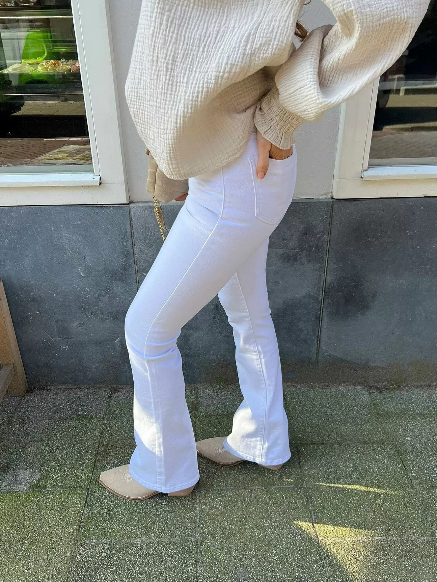 LOF Boutique Broeken>Flared Jeans White