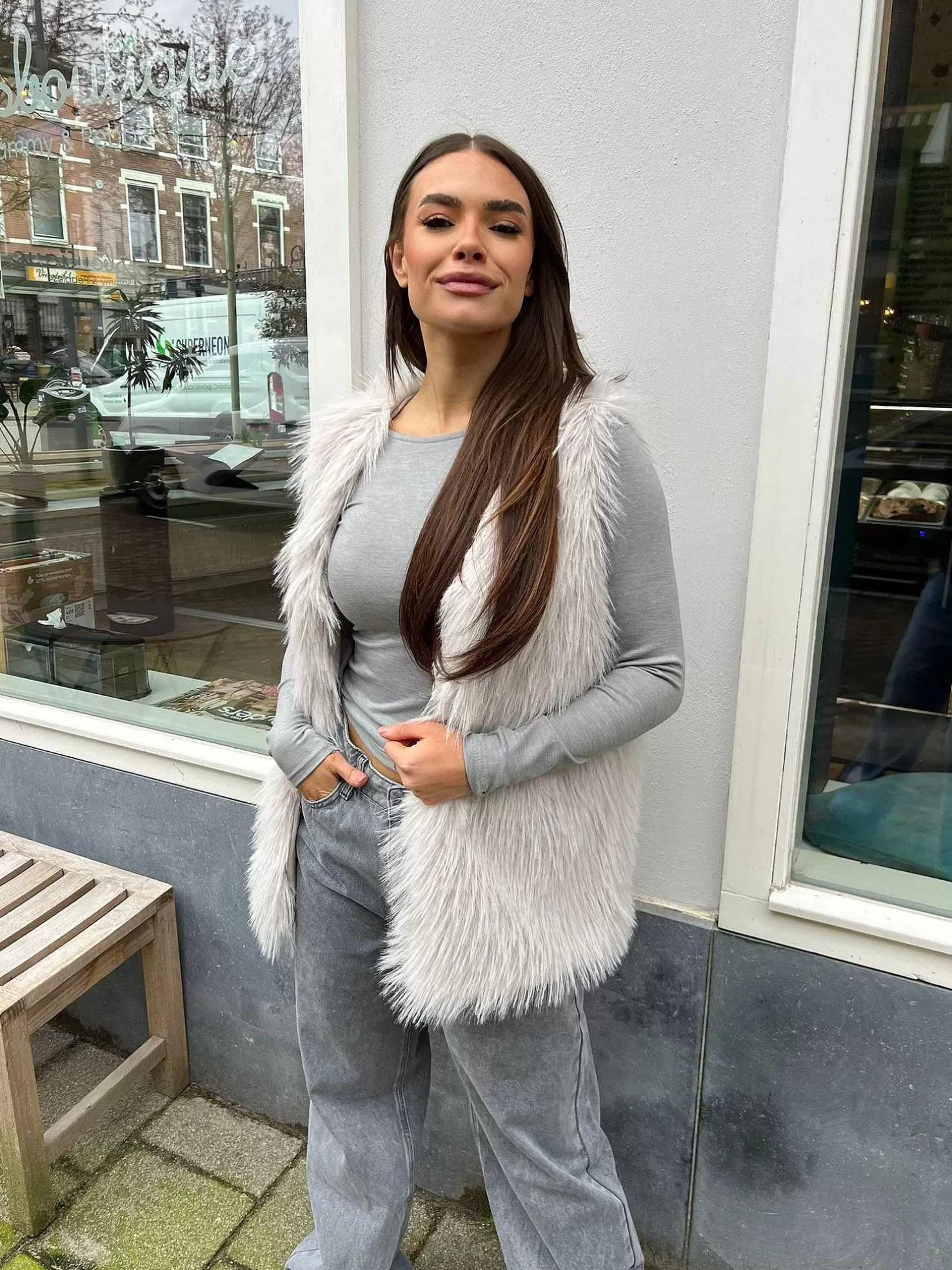LOF Boutique Gilets>Furry Gilet Light Grey