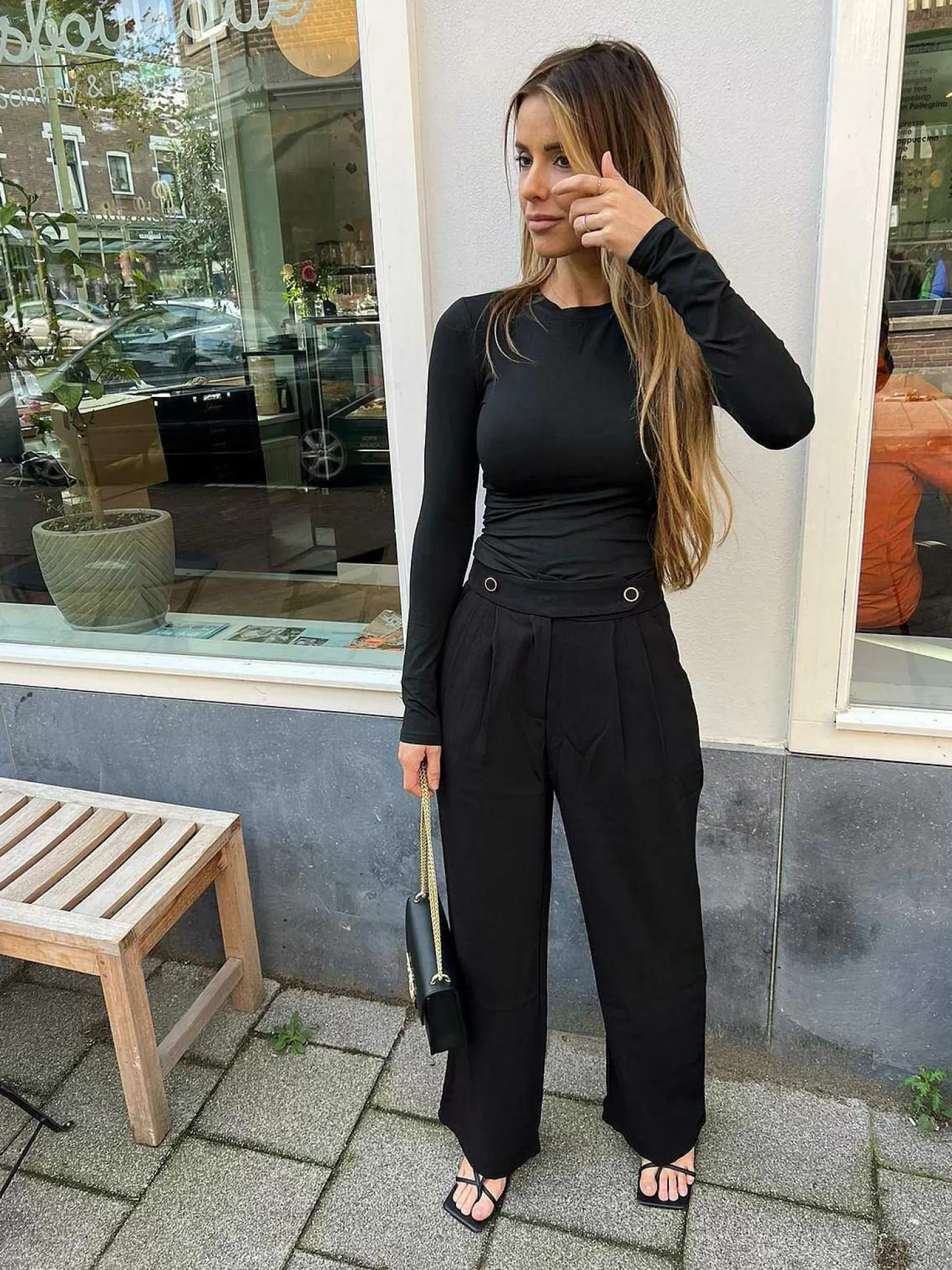 LOF Boutique Broeken>Gigi Golden Button Pantalon Black