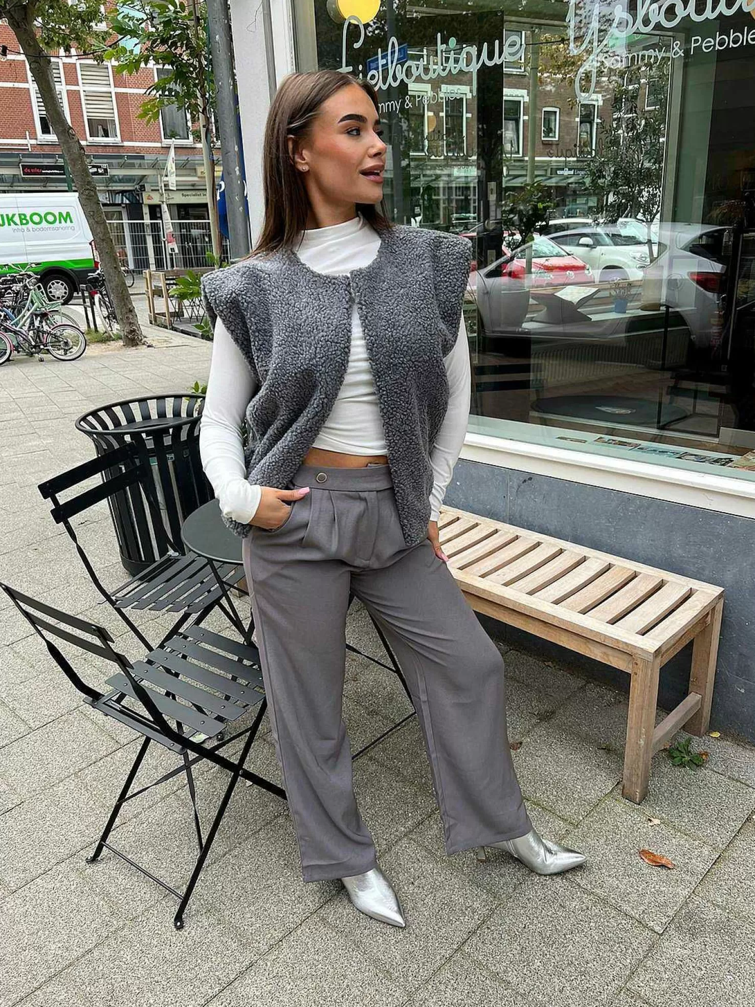 LOF Boutique Broeken>Gigi Golden Button Pantalon Grey