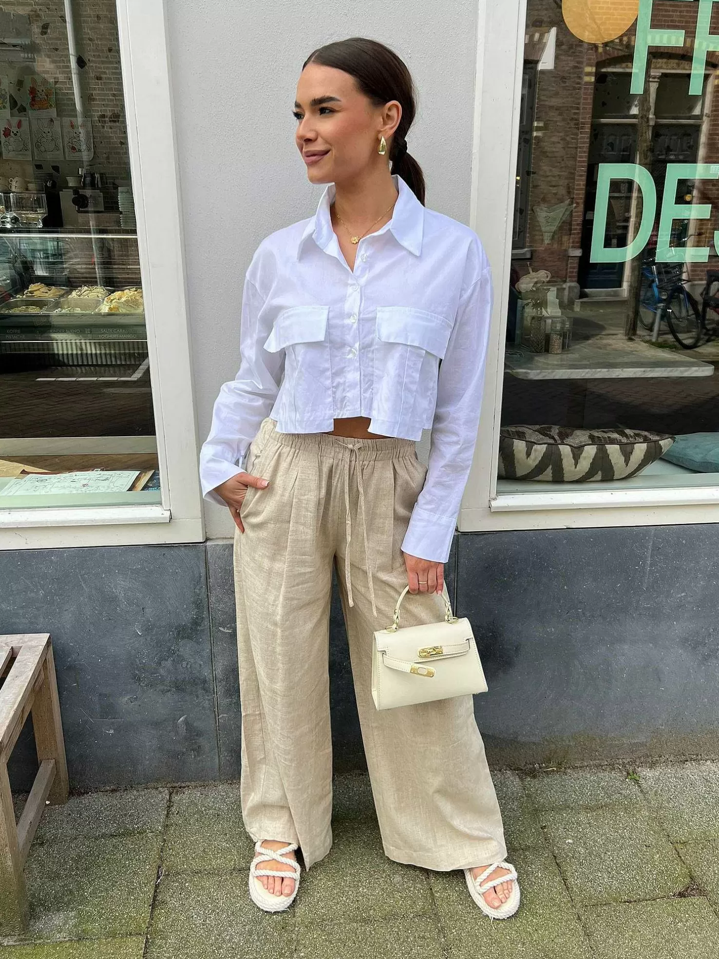 LOF Boutique Broeken>Hailey Linen Pants Beige