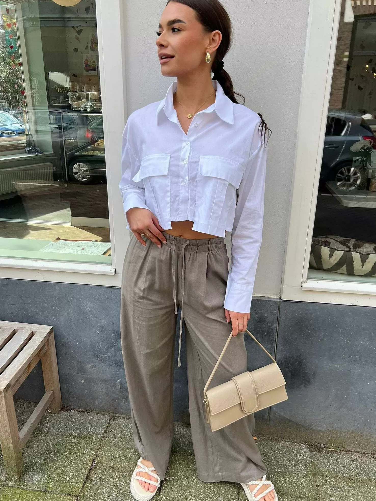 LOF Boutique Broeken>Hailey Linen Pants Taupe