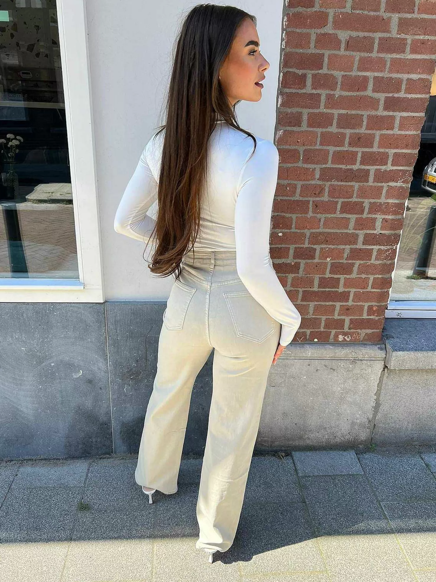 LOF Boutique Broeken>Harper Wide Fit Jeans Beige