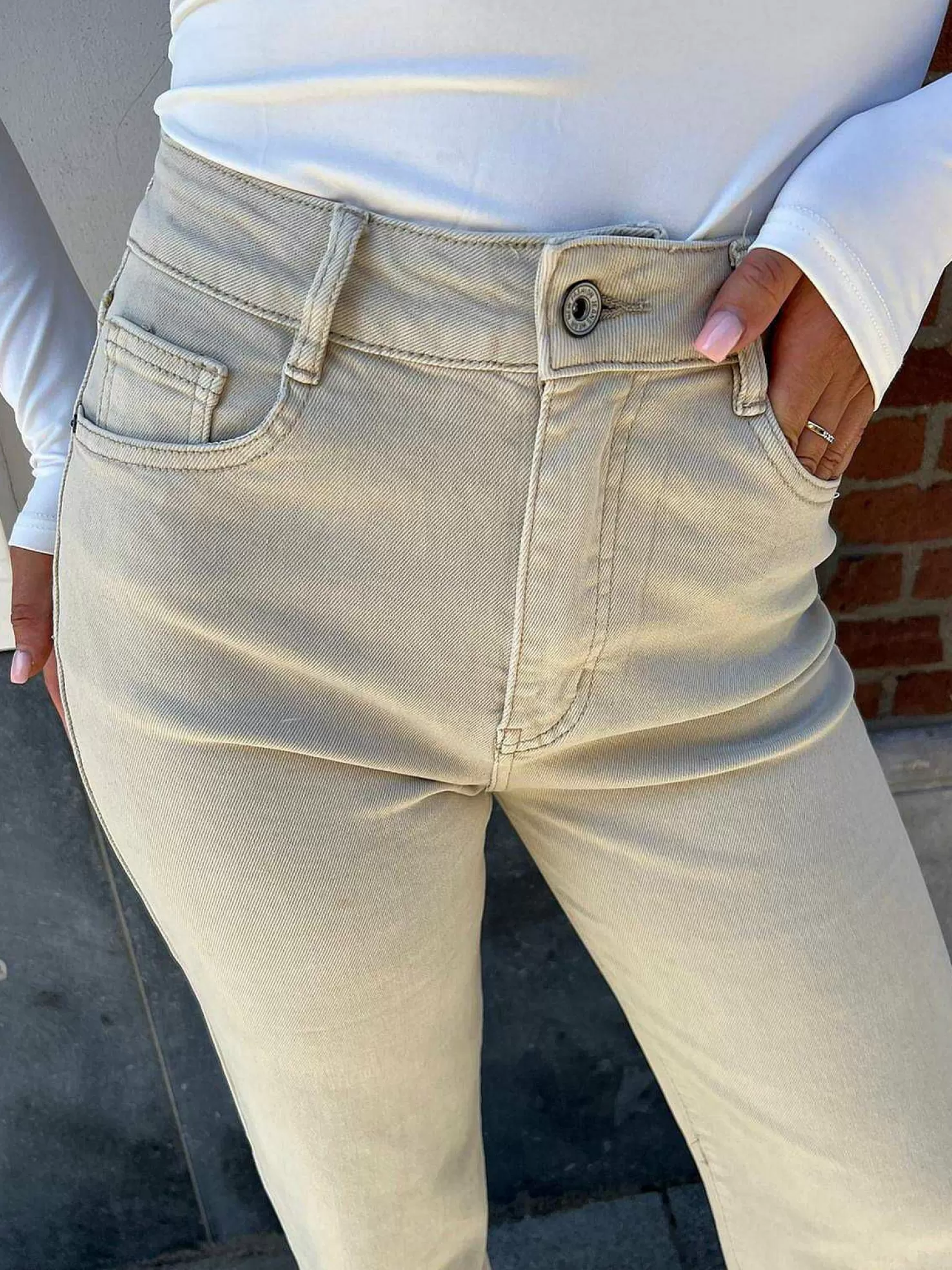 LOF Boutique Broeken>Harper Wide Fit Jeans Beige