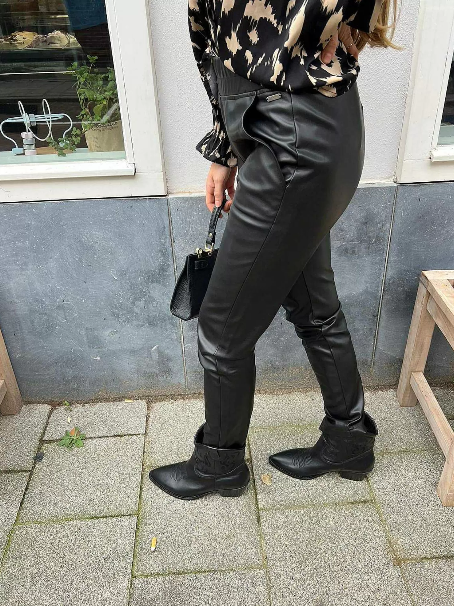 LOF Boutique Broeken>Jacky Leatherlook Jogger Black