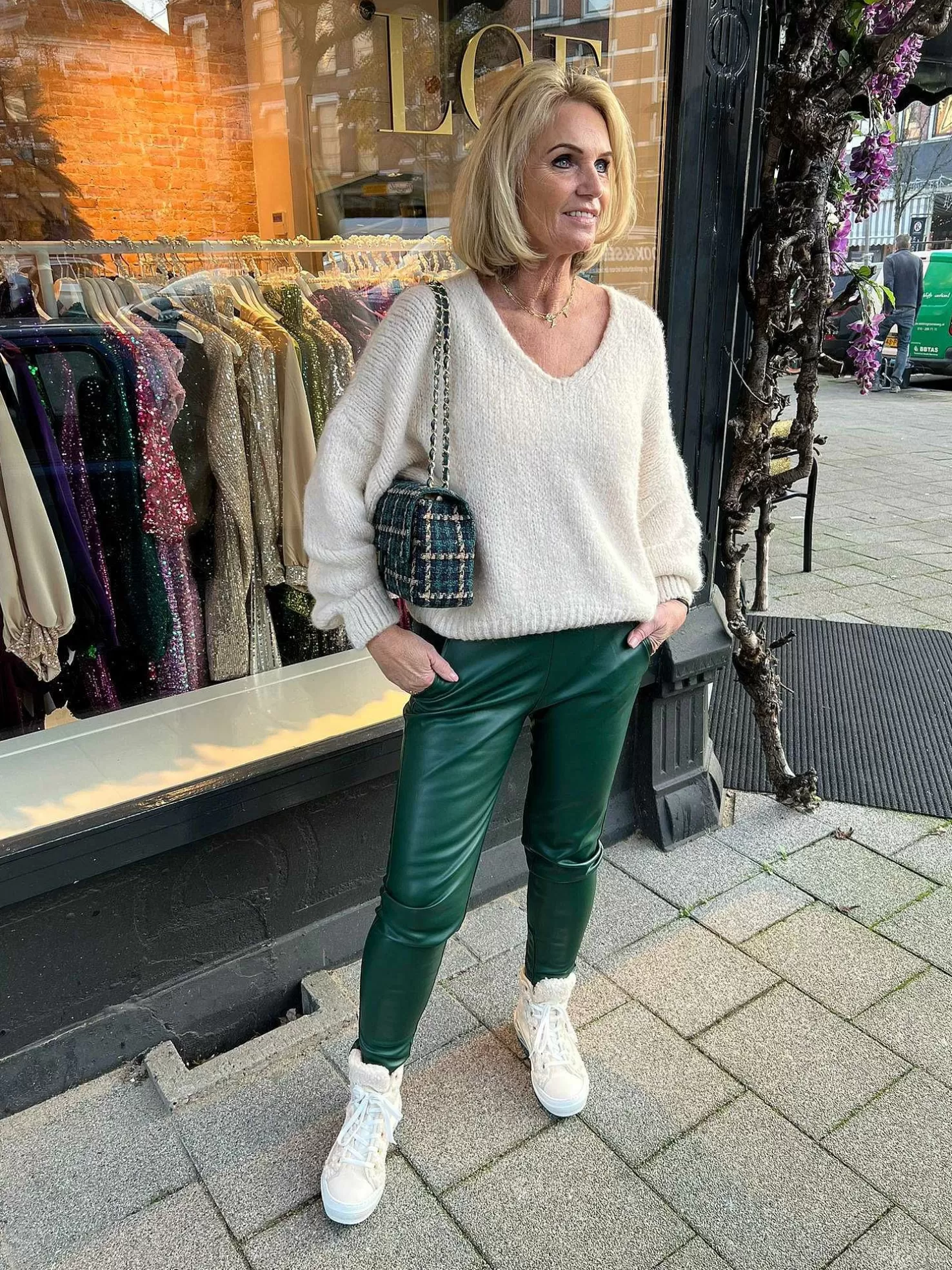 LOF Boutique Broeken>Jacky Leatherlook Jogger Petrol