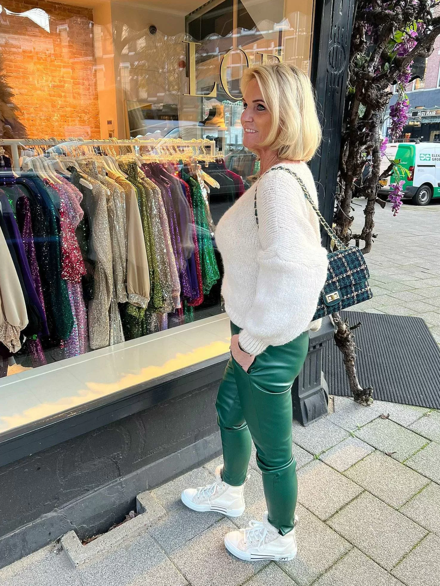 LOF Boutique Broeken>Jacky Leatherlook Jogger Petrol
