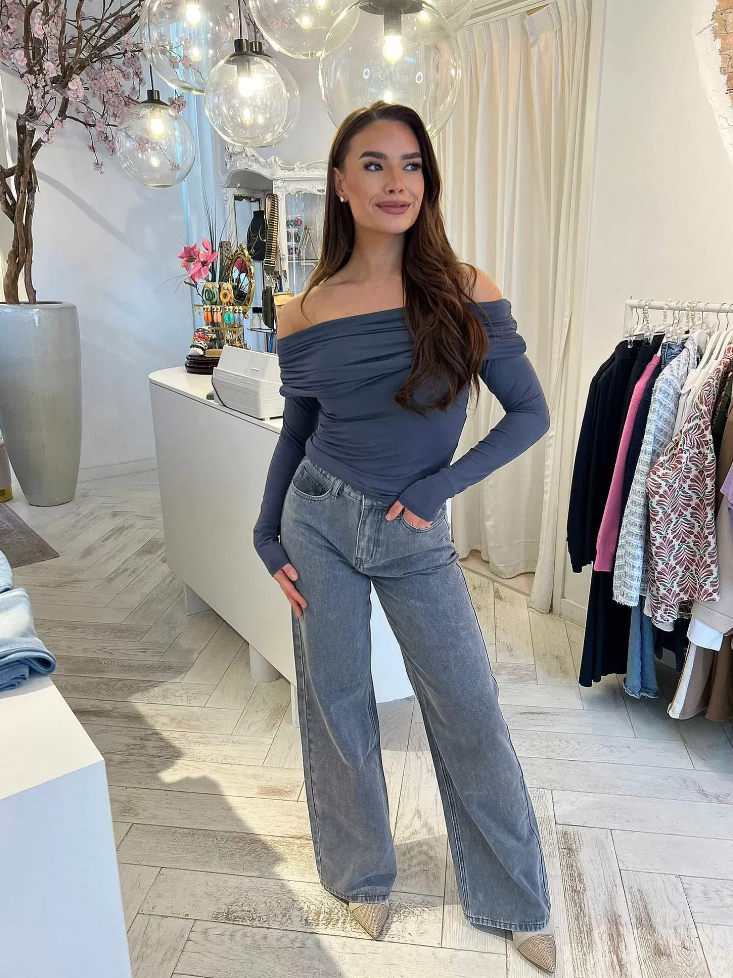 LOF Boutique Broeken>Jalou Wide Fit Jeans Grey