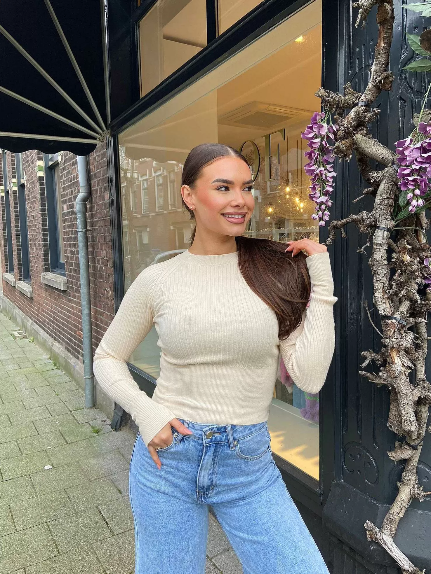 LOF Boutique Tops & Blousjes>Jana Ribbed Top Beige