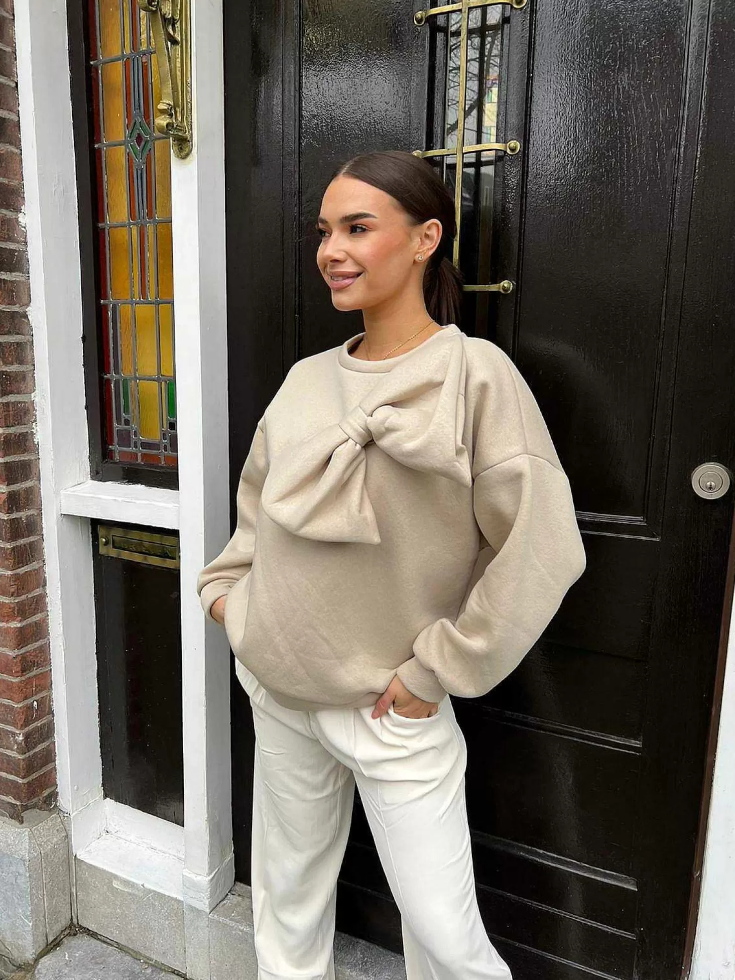 LOF Boutique Truien>Jasmin Bow Sweater Camel