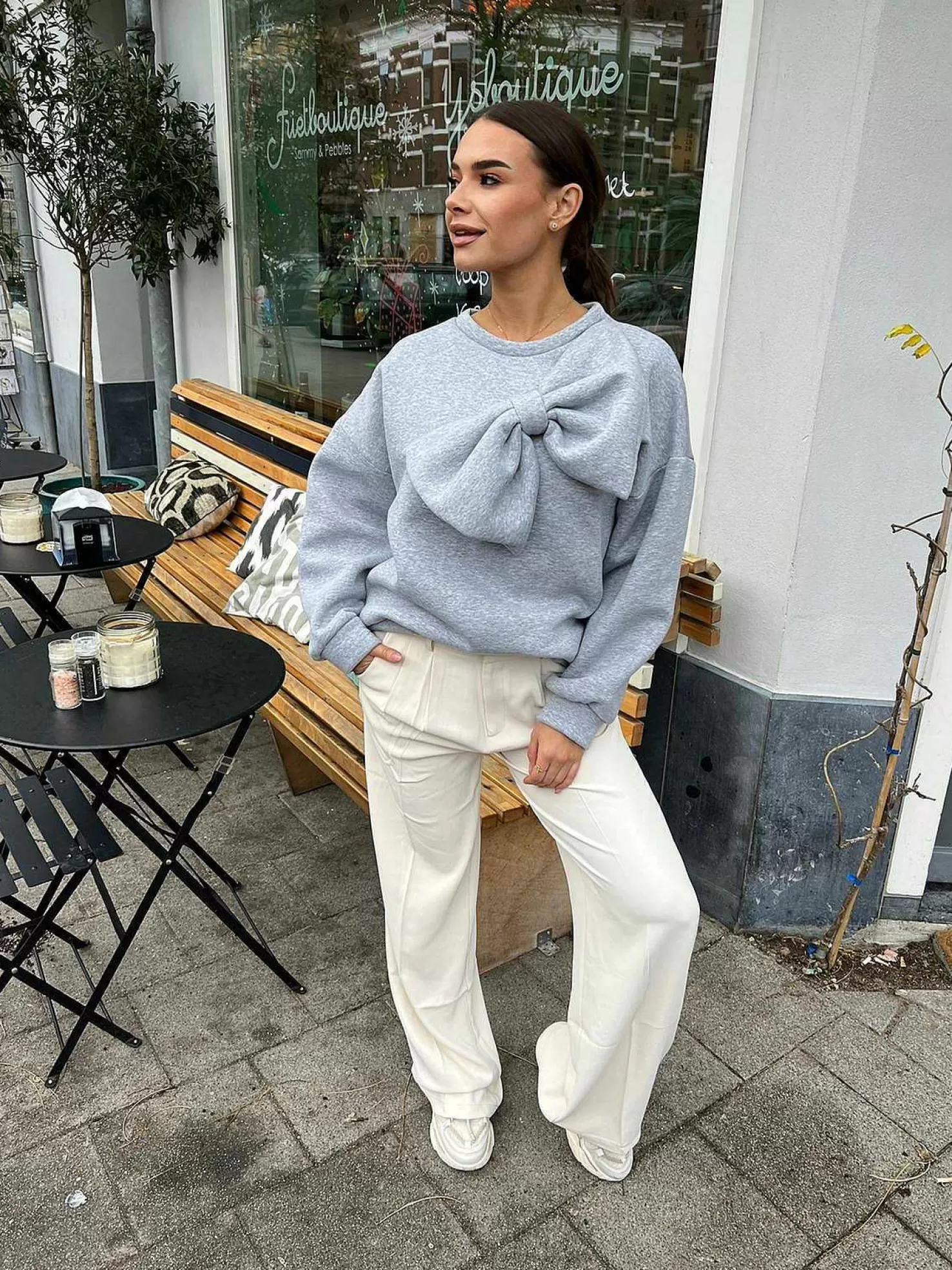LOF Boutique Truien>Jasmin Bow Sweater Grey