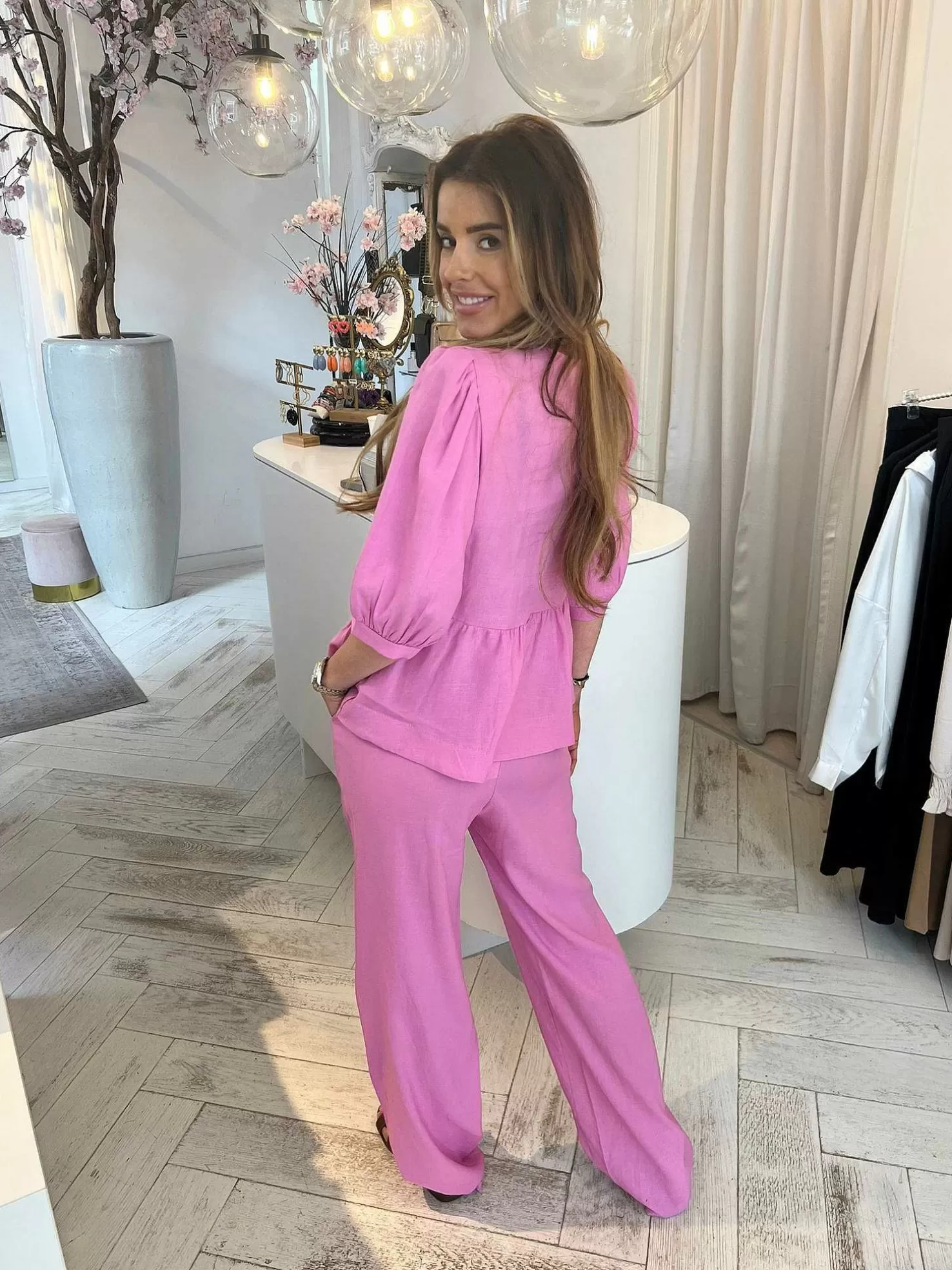 LOF Boutique Sets>Jolie Linen Bow Set Fuchsia