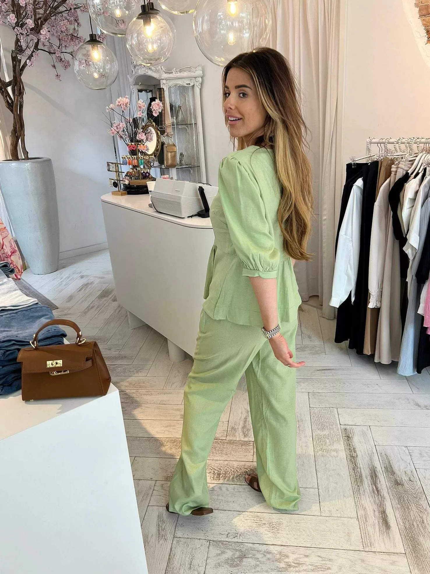 LOF Boutique Sets>Jolie Linen Bow Set Pistache