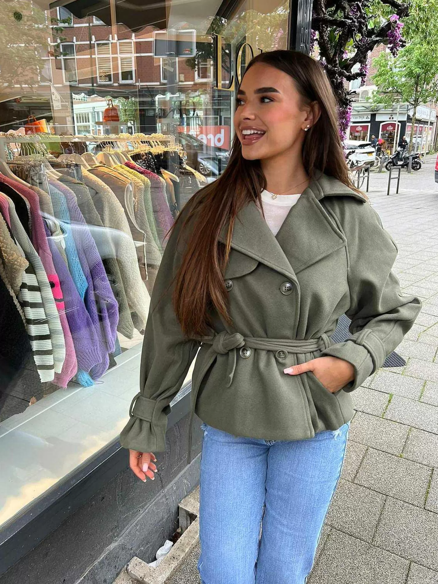 LOF Boutique Jassen>Josie Trenchcoat Short Army