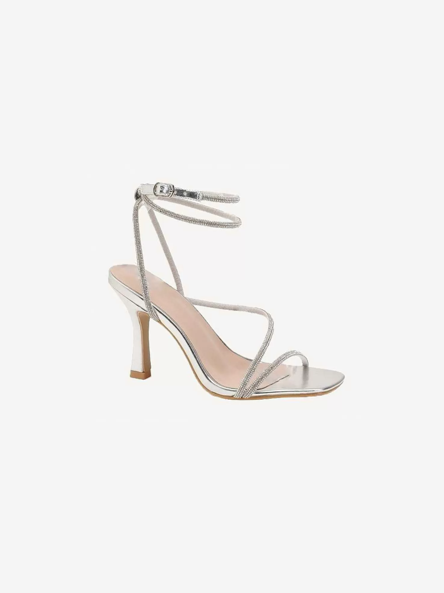 LOF Boutique Hakken>Joy Glitter Strap Heels Silver